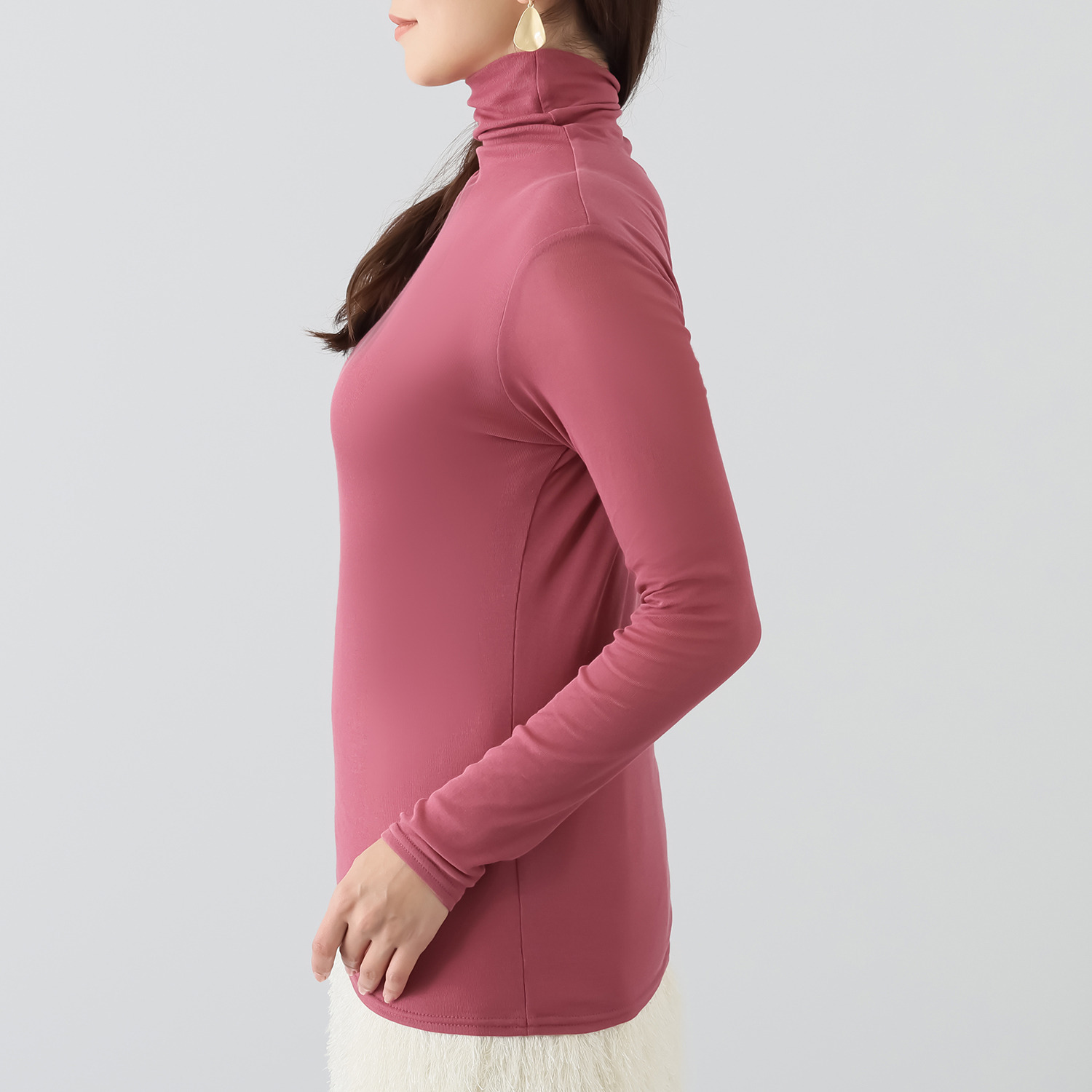 天使の綿シフォン 四六時中着たくなる！ 極上の肌触り！ ボトルネック 一重長袖プルオーバー