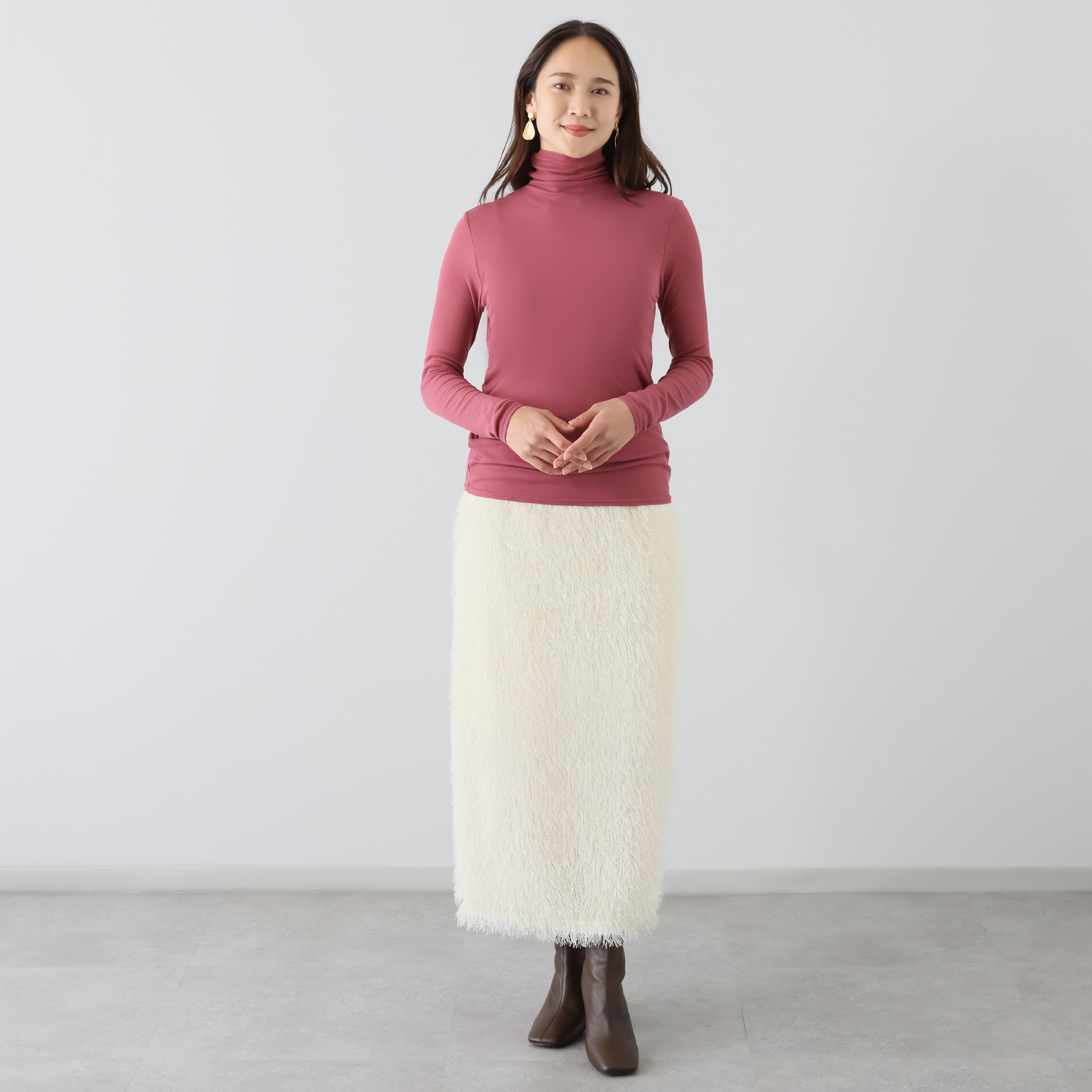 天使の綿シフォン 四六時中着たくなる！ 極上の肌触り！ ボトルネック 一重長袖プルオーバー