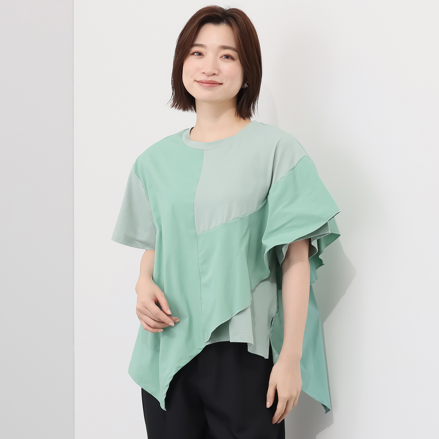 コイビトミサキ 異素材切替 アシンメトリー プルオーバー