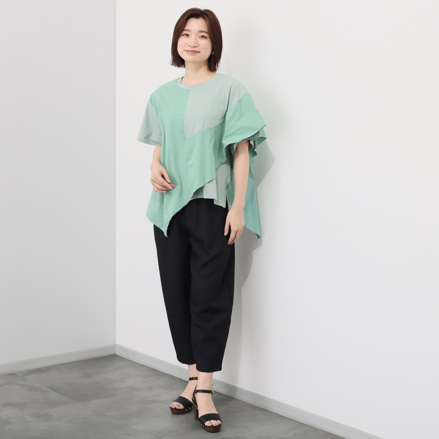 コイビトミサキ 異素材切替 アシンメトリー プルオーバー