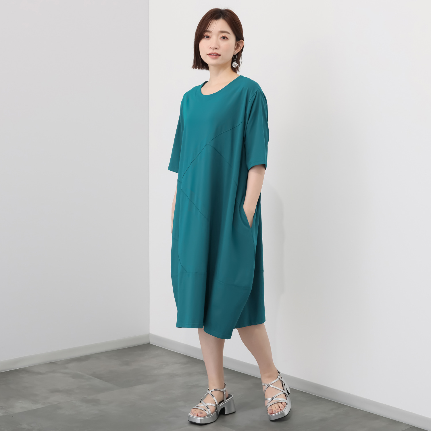 コイビトミサキ 切替デザイン コクーンシルエット ワンピース