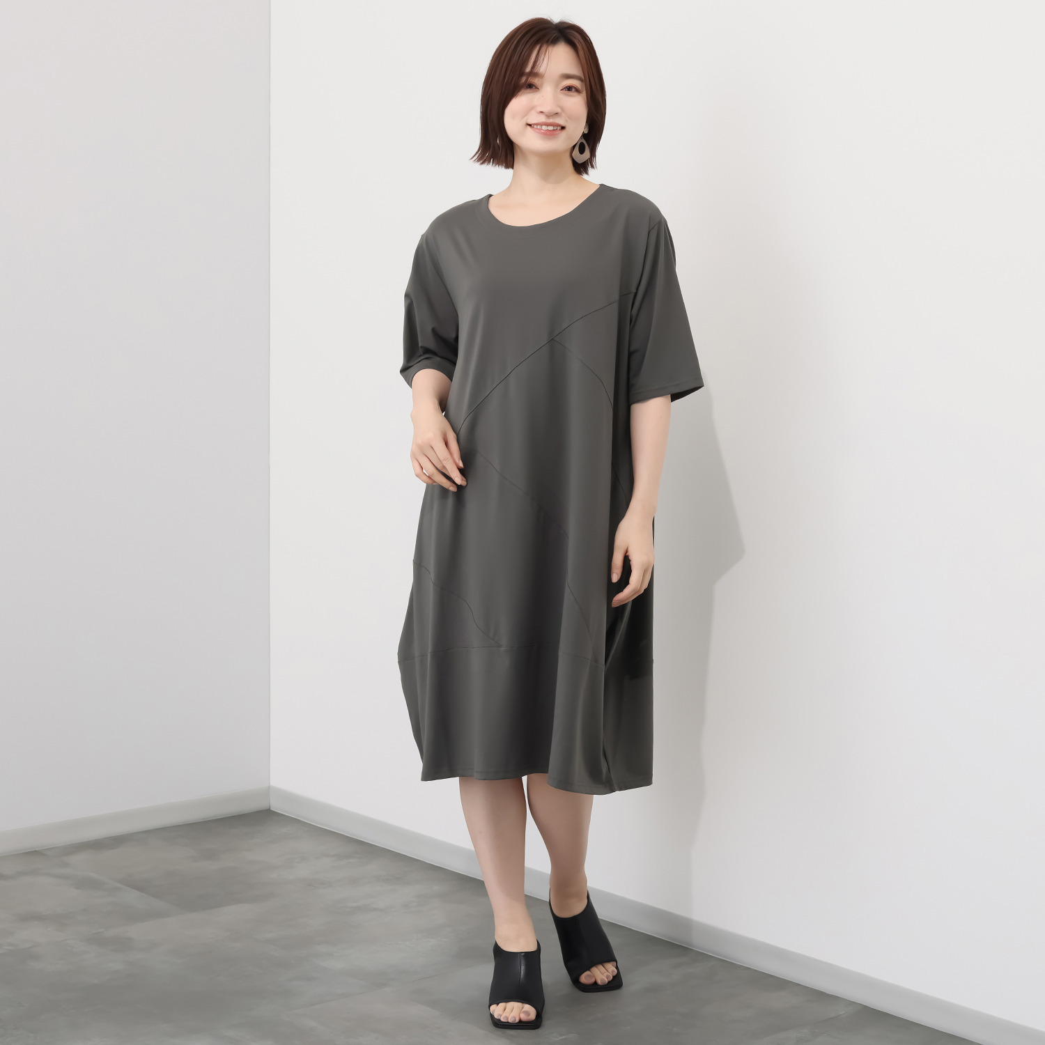 コイビトミサキ 切替デザイン コクーンシルエット ワンピース