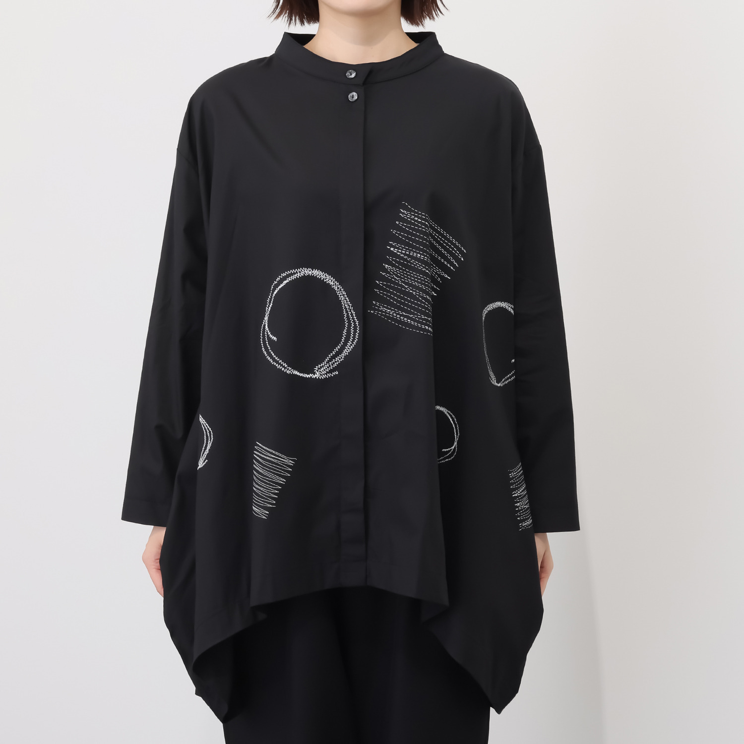 コイビトミサキ ステッチプリント ワイドシャツブラウス