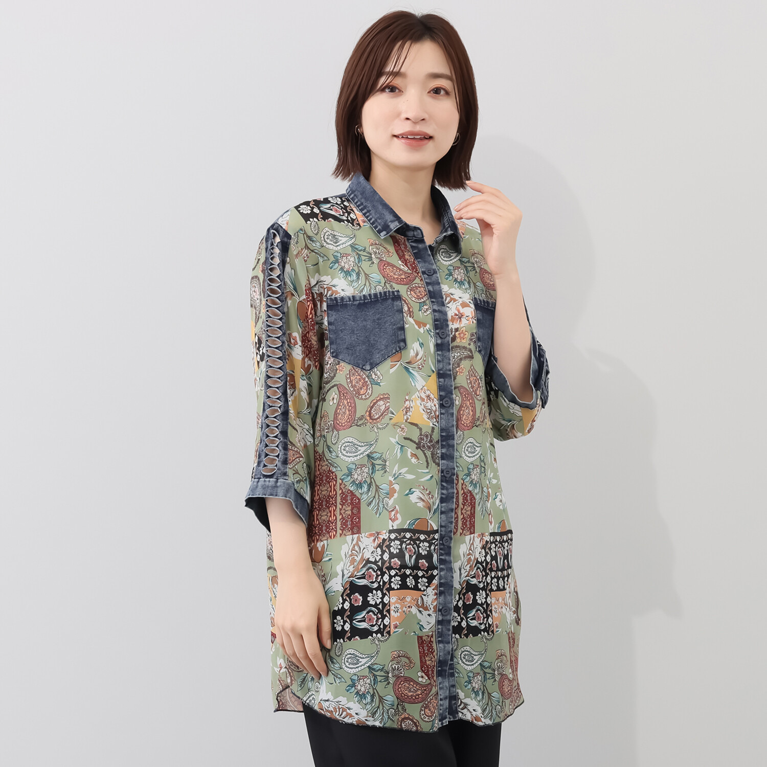 コイビトミサキ ペイズリー柄 シアーシャツブラウス