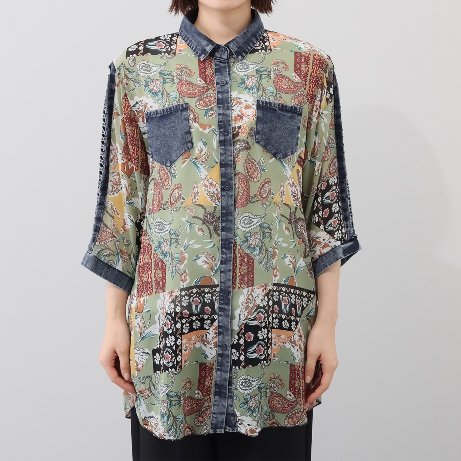 コイビトミサキ ペイズリー柄 シアーシャツブラウス