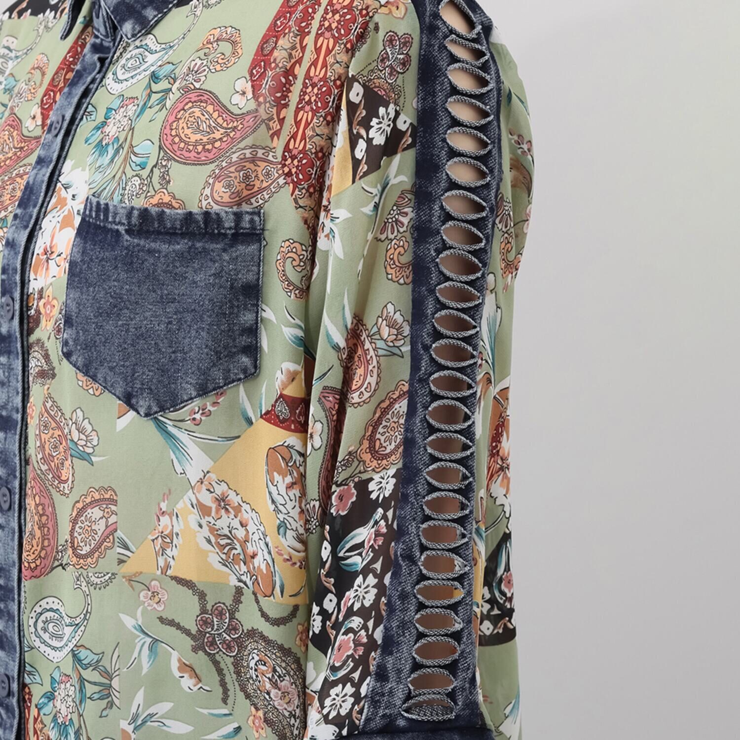 コイビトミサキ ペイズリー柄 シアーシャツブラウス