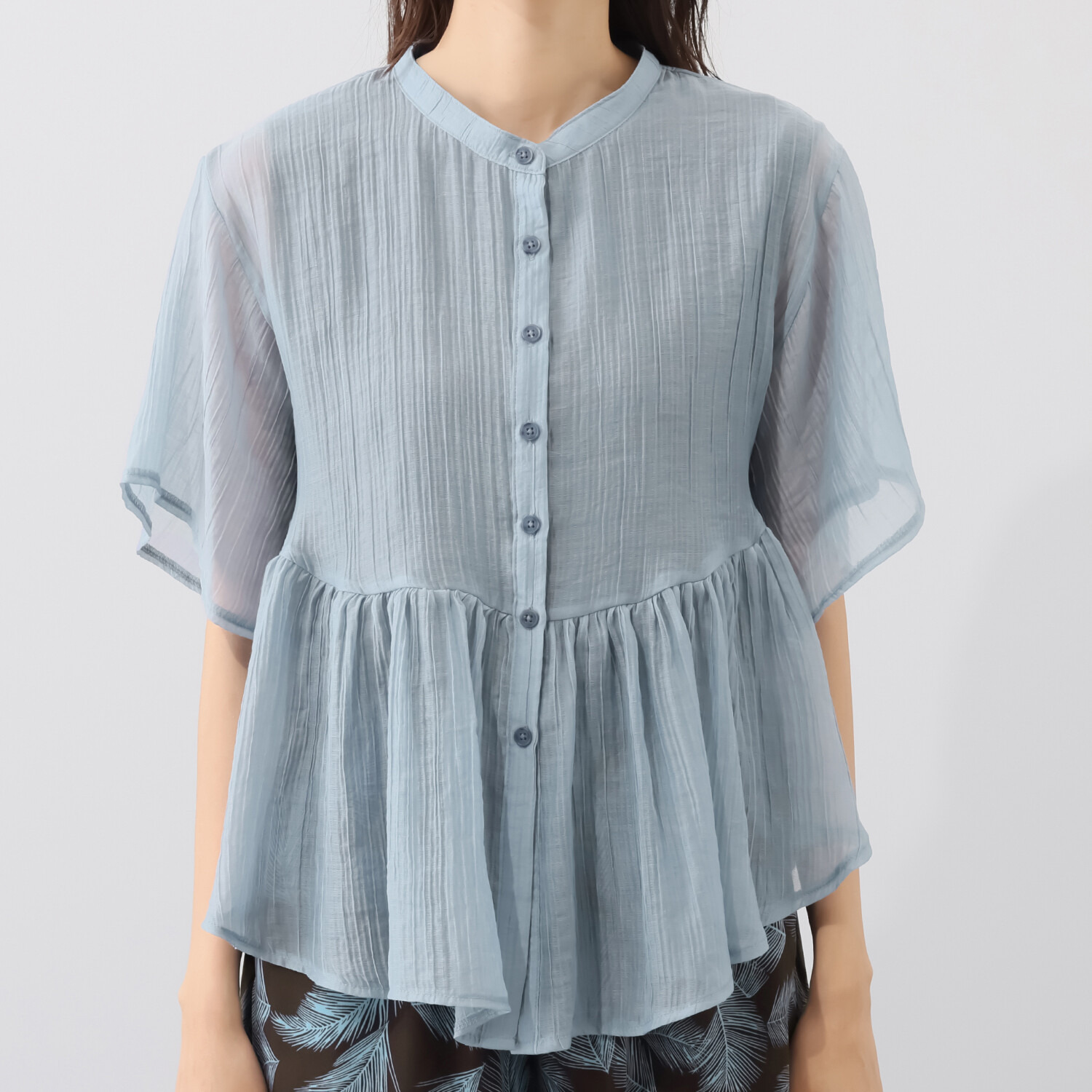 センスローブ シアークレープ ギャザーペプラム 羽織りブラウス