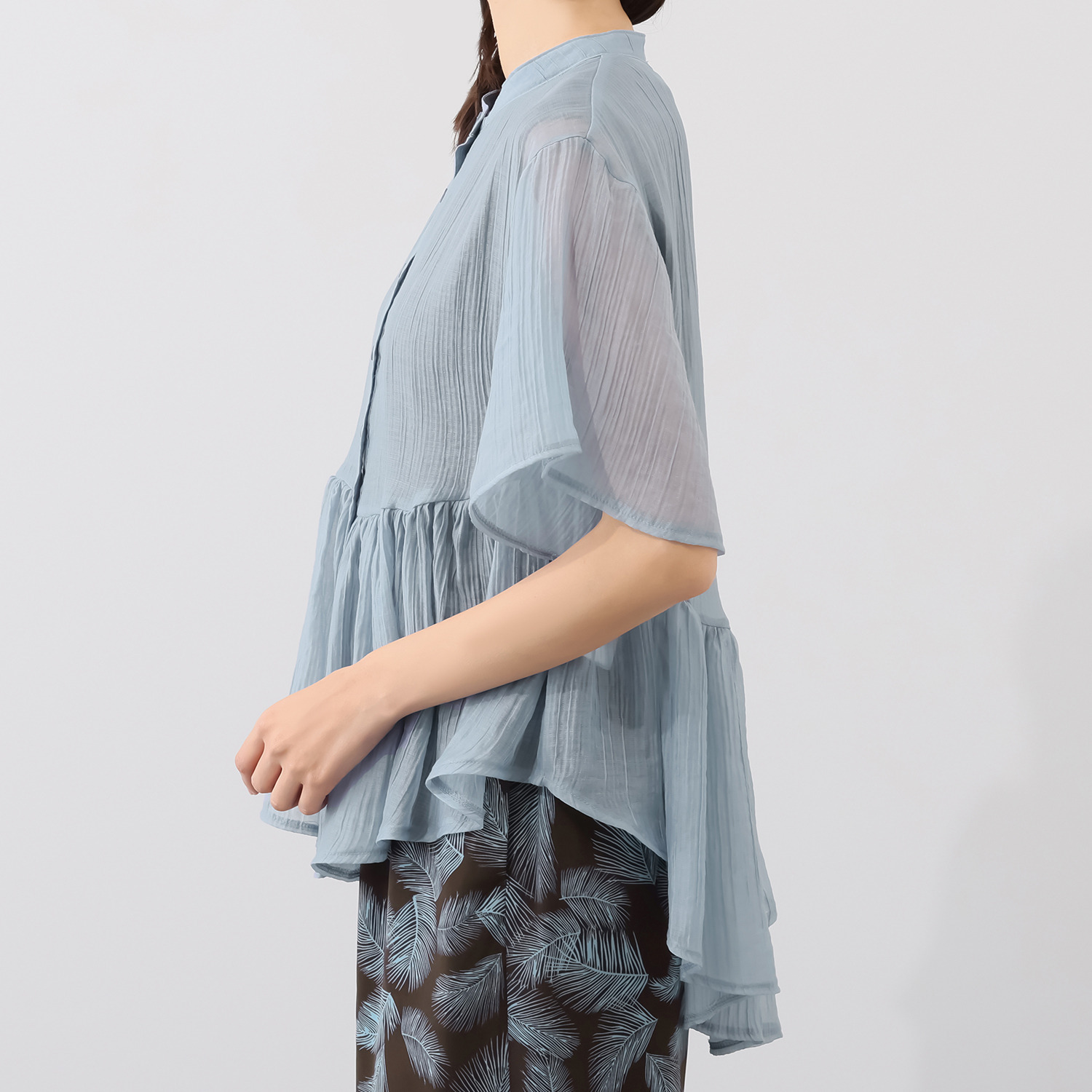 センスローブ シアークレープ ギャザーペプラム 羽織りブラウス