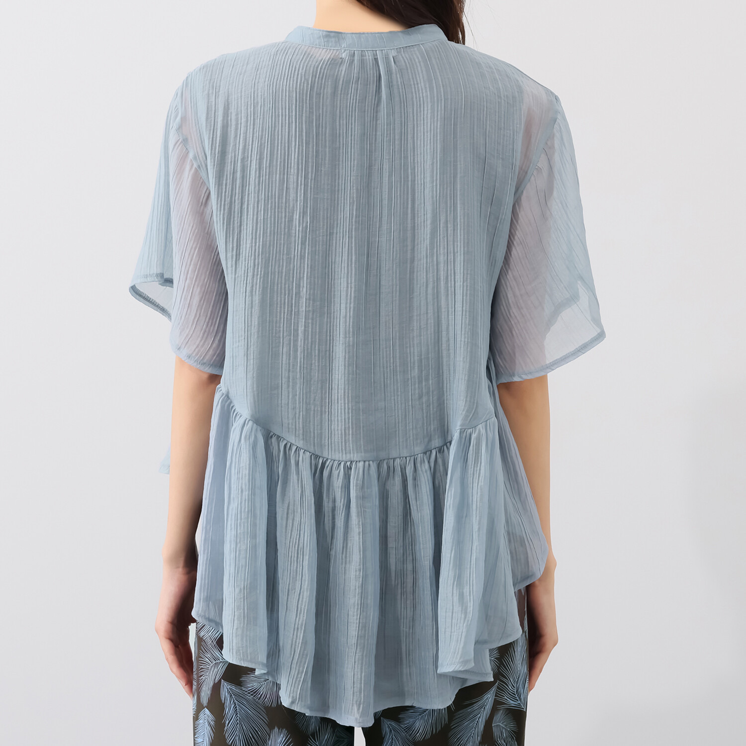 センスローブ シアークレープ ギャザーペプラム 羽織りブラウス