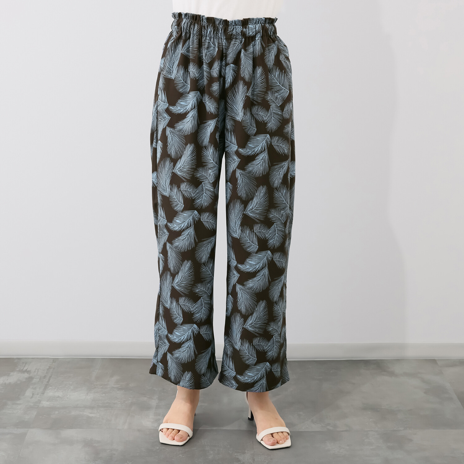 センスローブ ジョーゼット リーフ柄 イージーパンツ