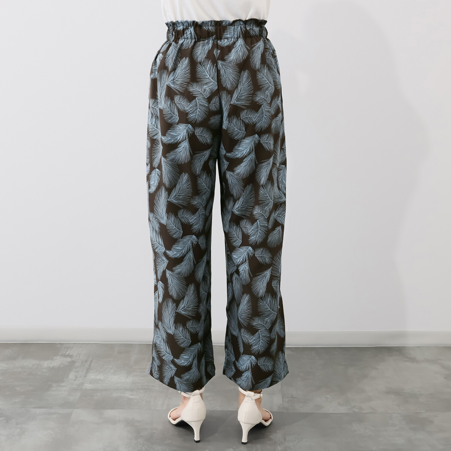 センスローブ ジョーゼット リーフ柄 イージーパンツ