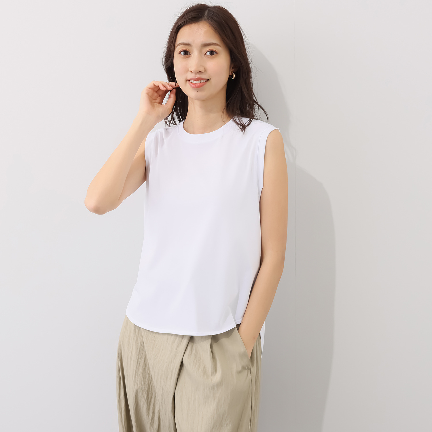 センスローブ クリアコットン混 ラウンドヘム プルオーバー