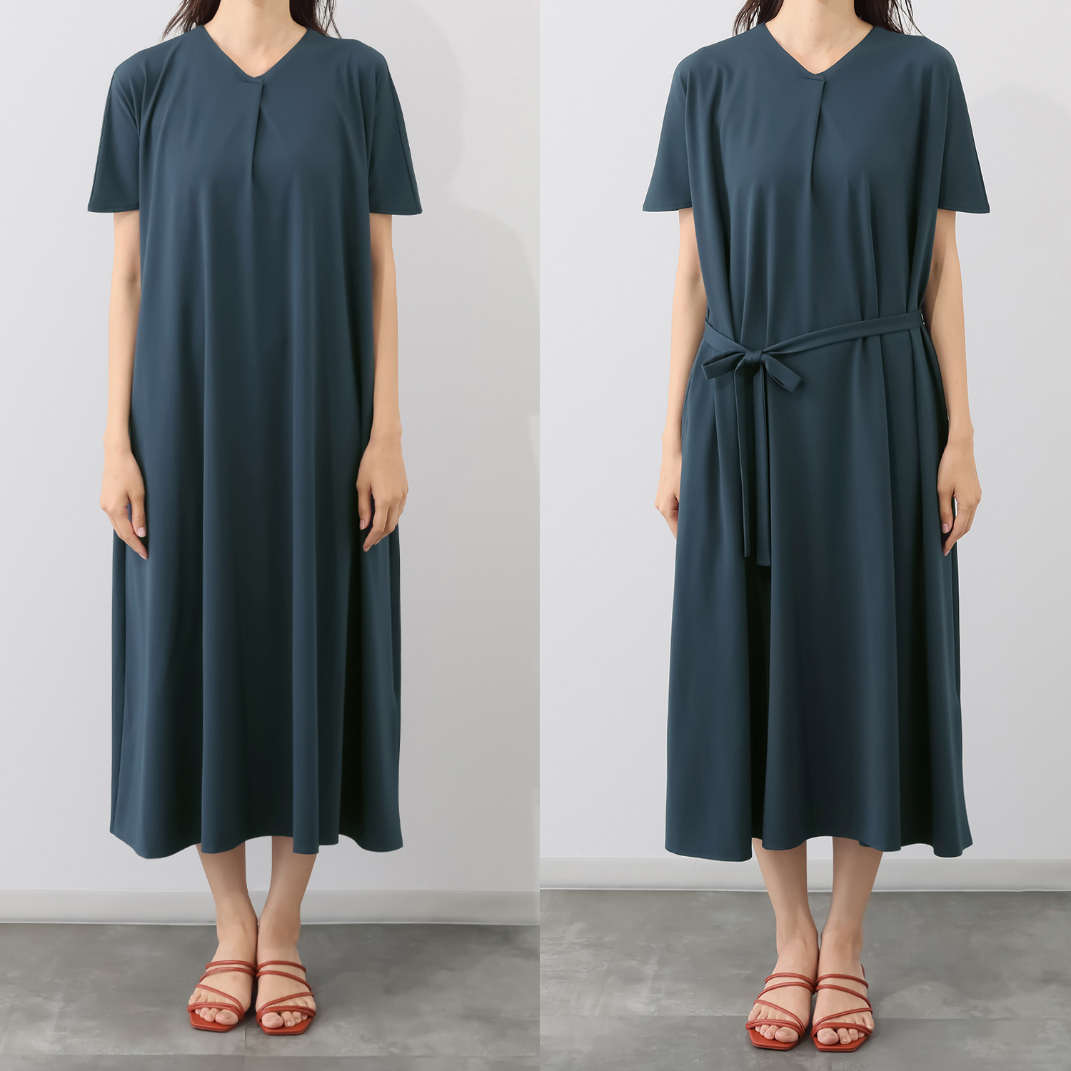 センスローブ ドレープ＆ タックアクセント ワンピース