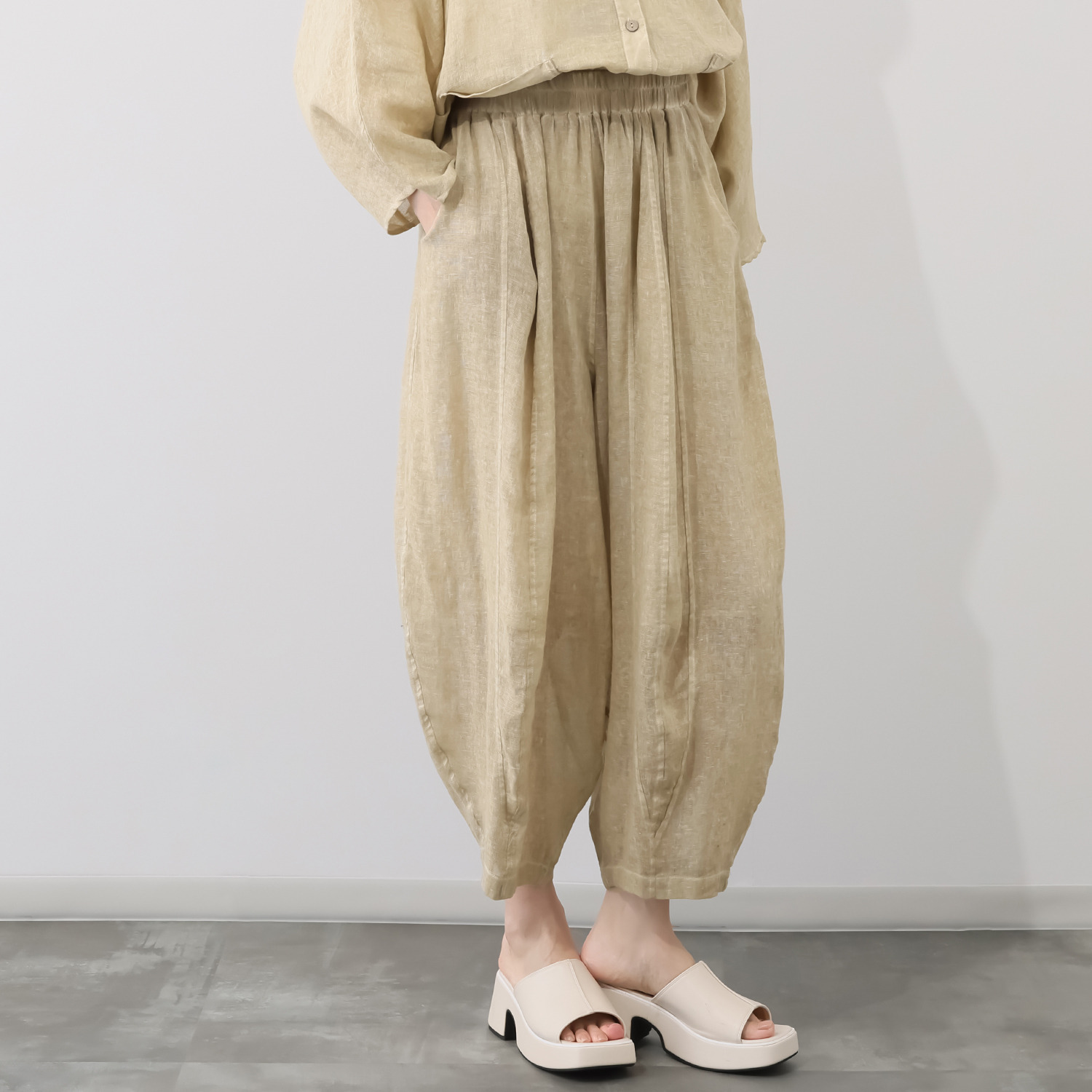 ベルポニー 顔料製品染め パネル切替 テーパードシルエット ワイドデザインパンツ