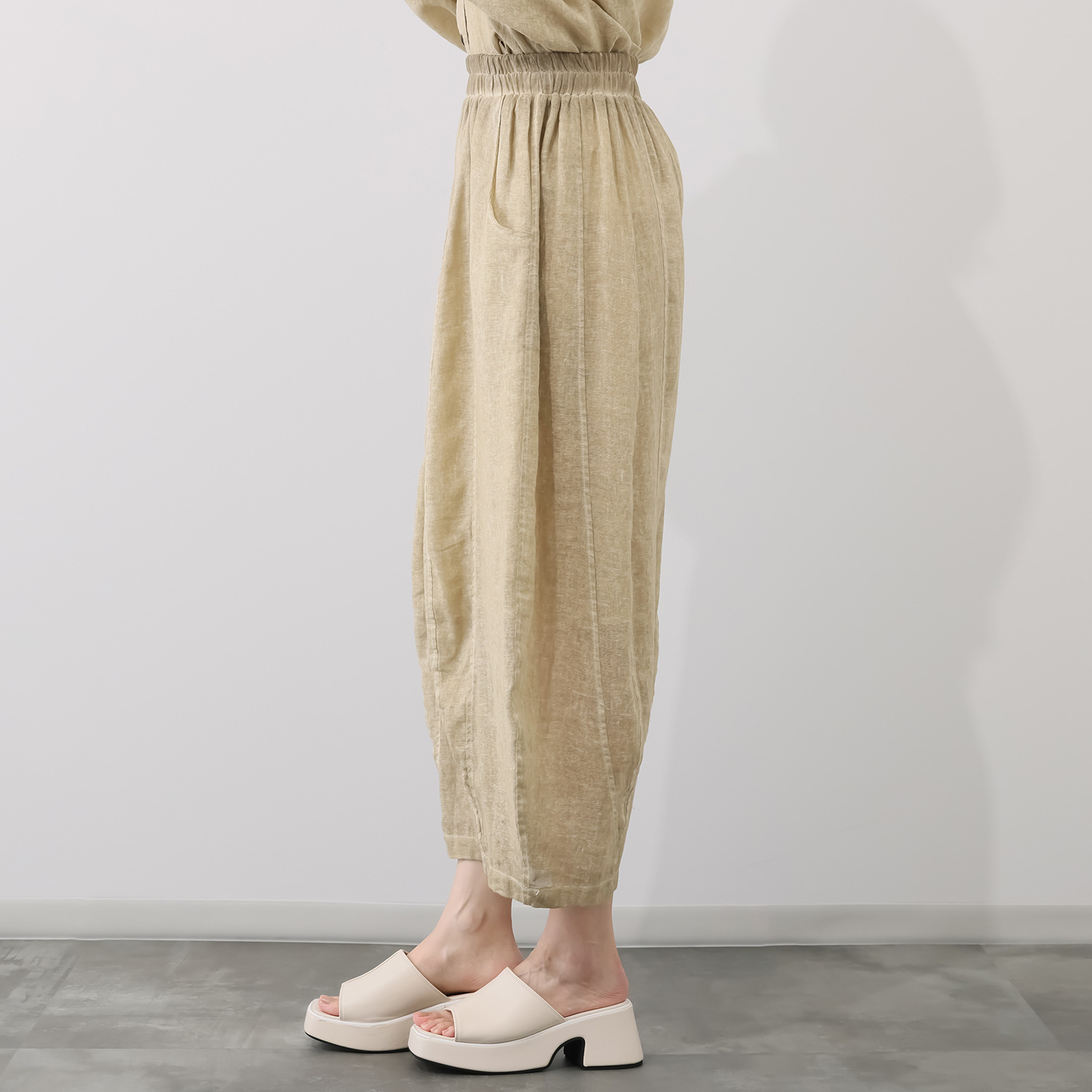 ベルポニー 顔料製品染め パネル切替 テーパードシルエット ワイドデザインパンツ