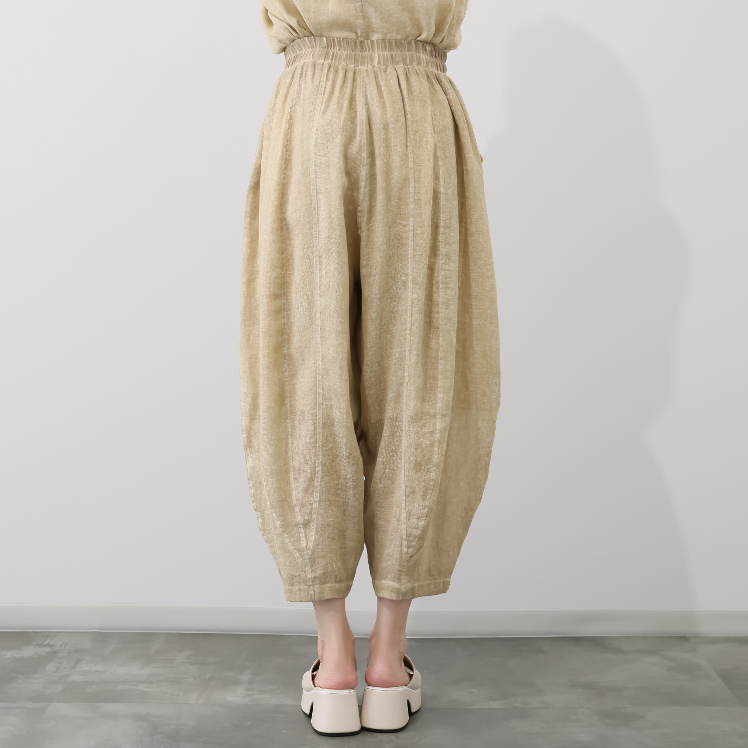 ベルポニー 顔料製品染め パネル切替 テーパードシルエット ワイドデザインパンツ