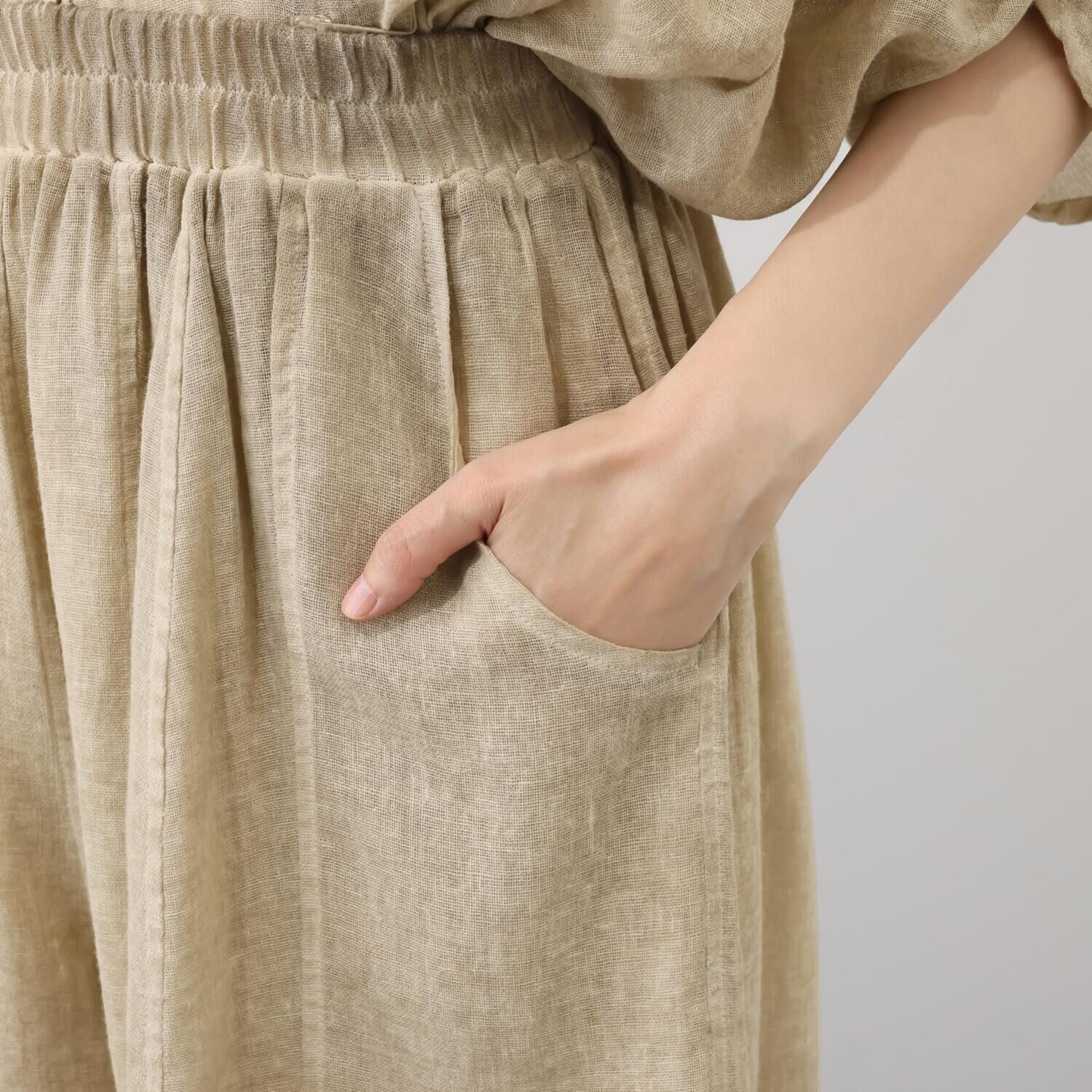 ベルポニー 顔料製品染め パネル切替 テーパードシルエット ワイドデザインパンツ