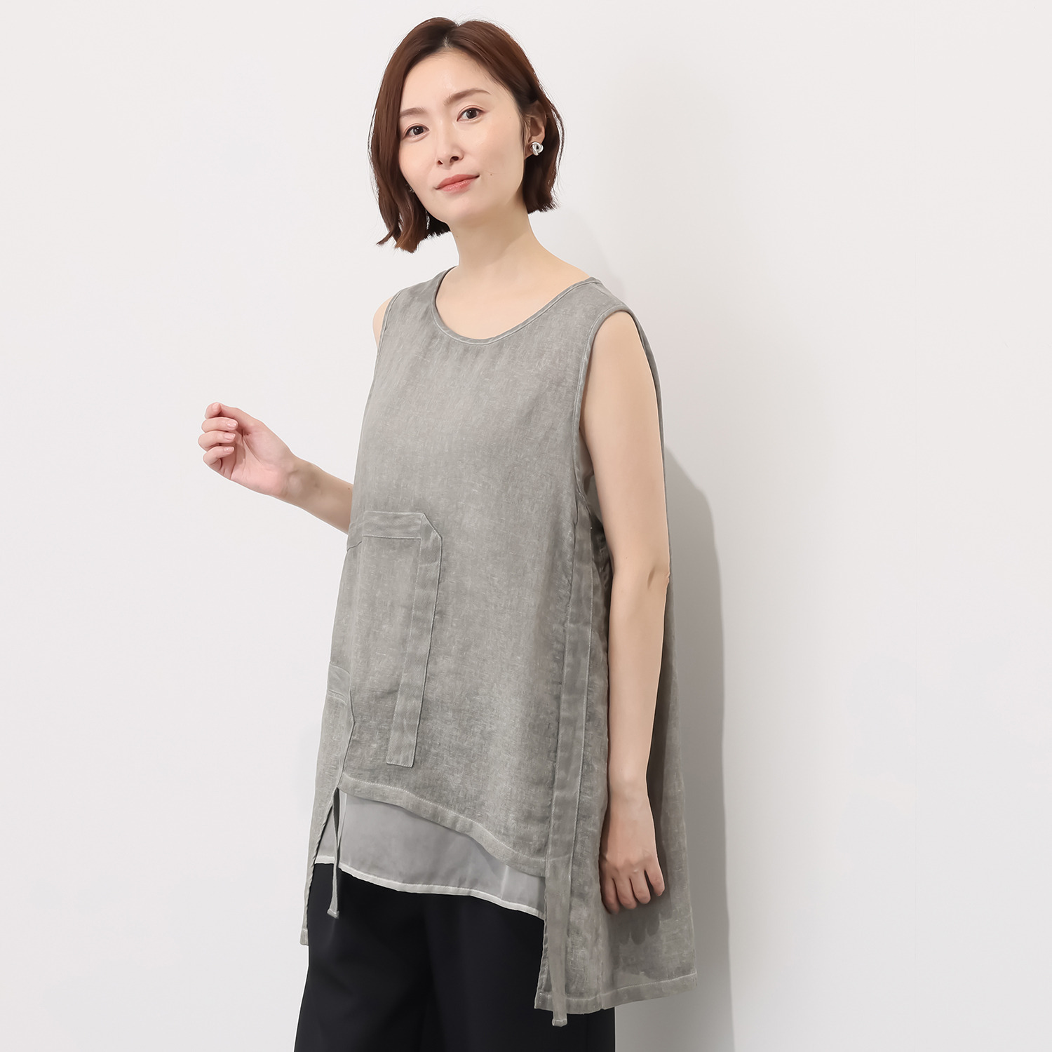 ベルポニー 顔料製品染め ノースリーブ デザインプルオーバー