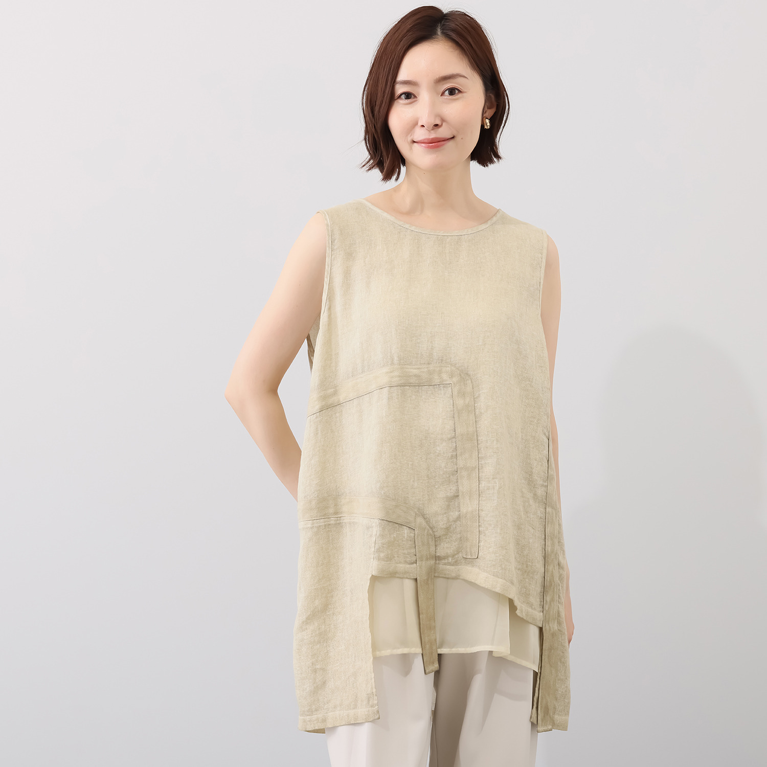 ベルポニー 顔料製品染め ノースリーブ デザインプルオーバー