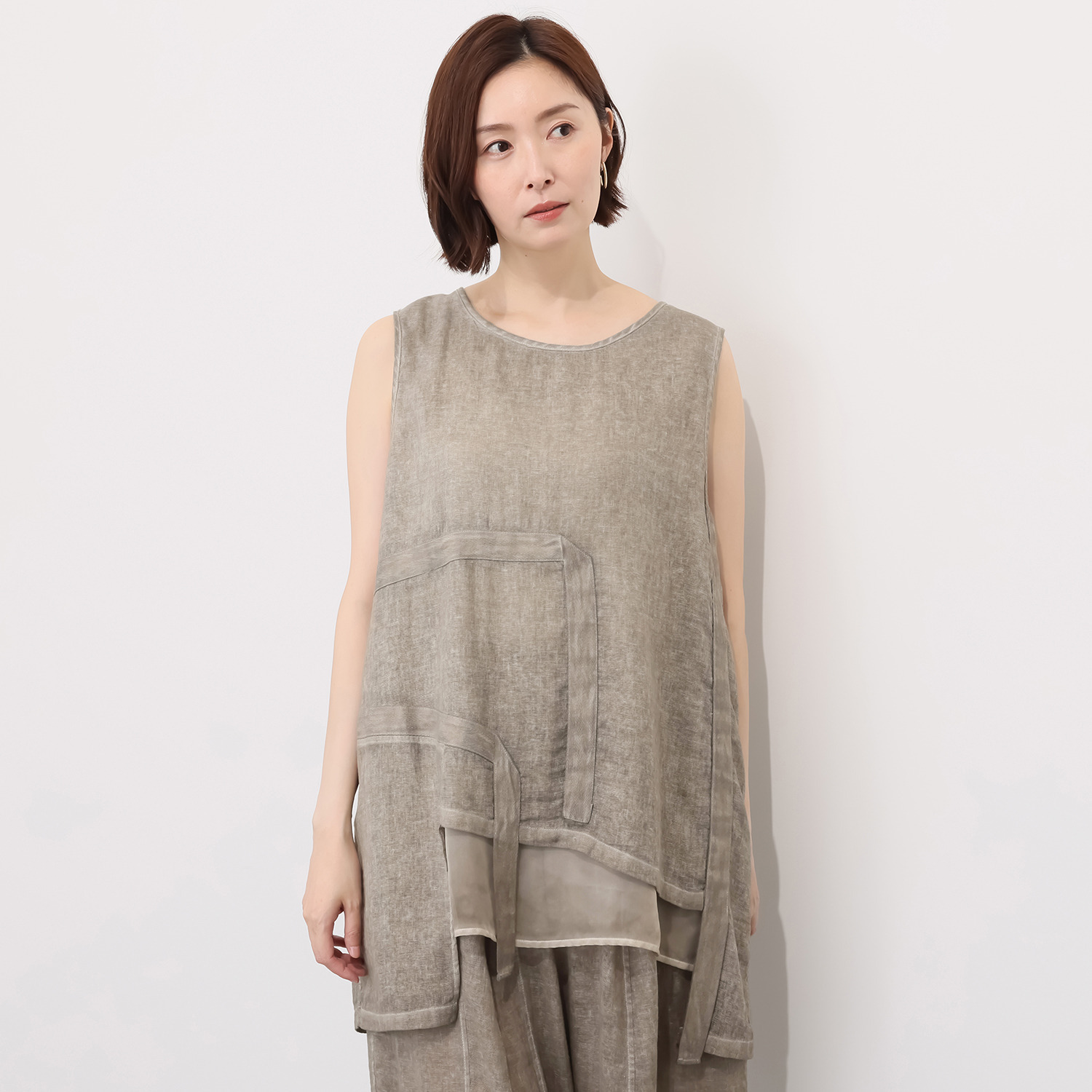 ベルポニー 顔料製品染め ノースリーブ デザインプルオーバー