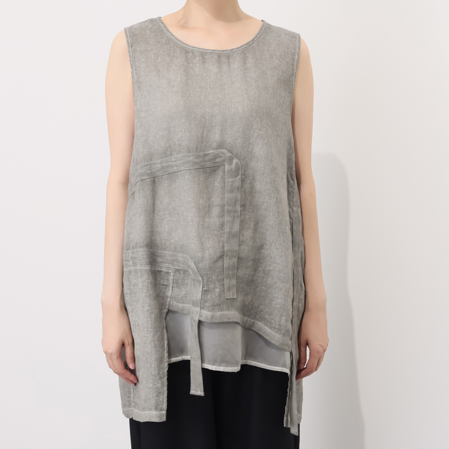 ベルポニー 顔料製品染め ノースリーブ デザインプルオーバー