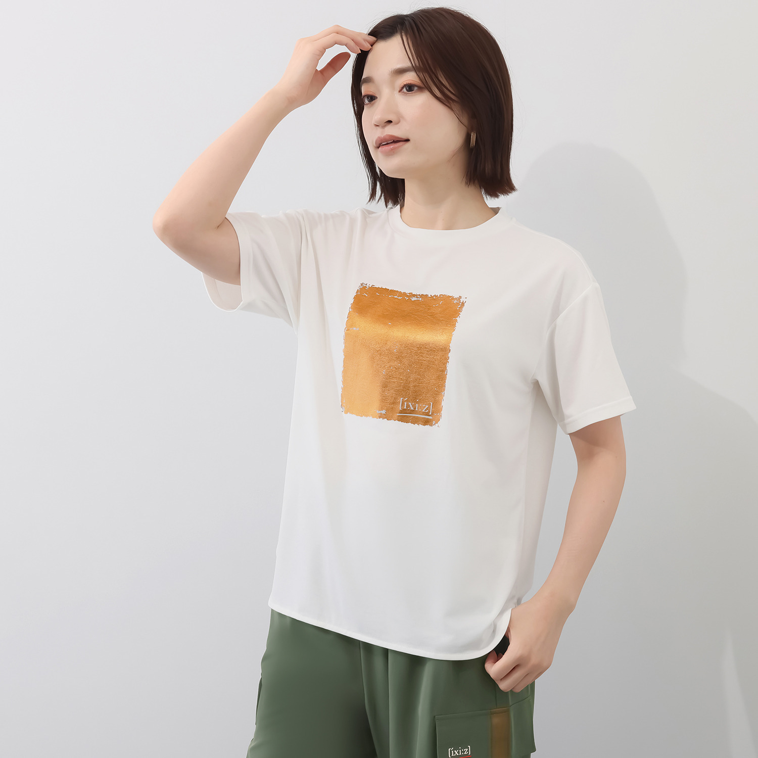 イクシーズ 接触冷感・ＵＶカット 箔プリント ロングプルオーバー