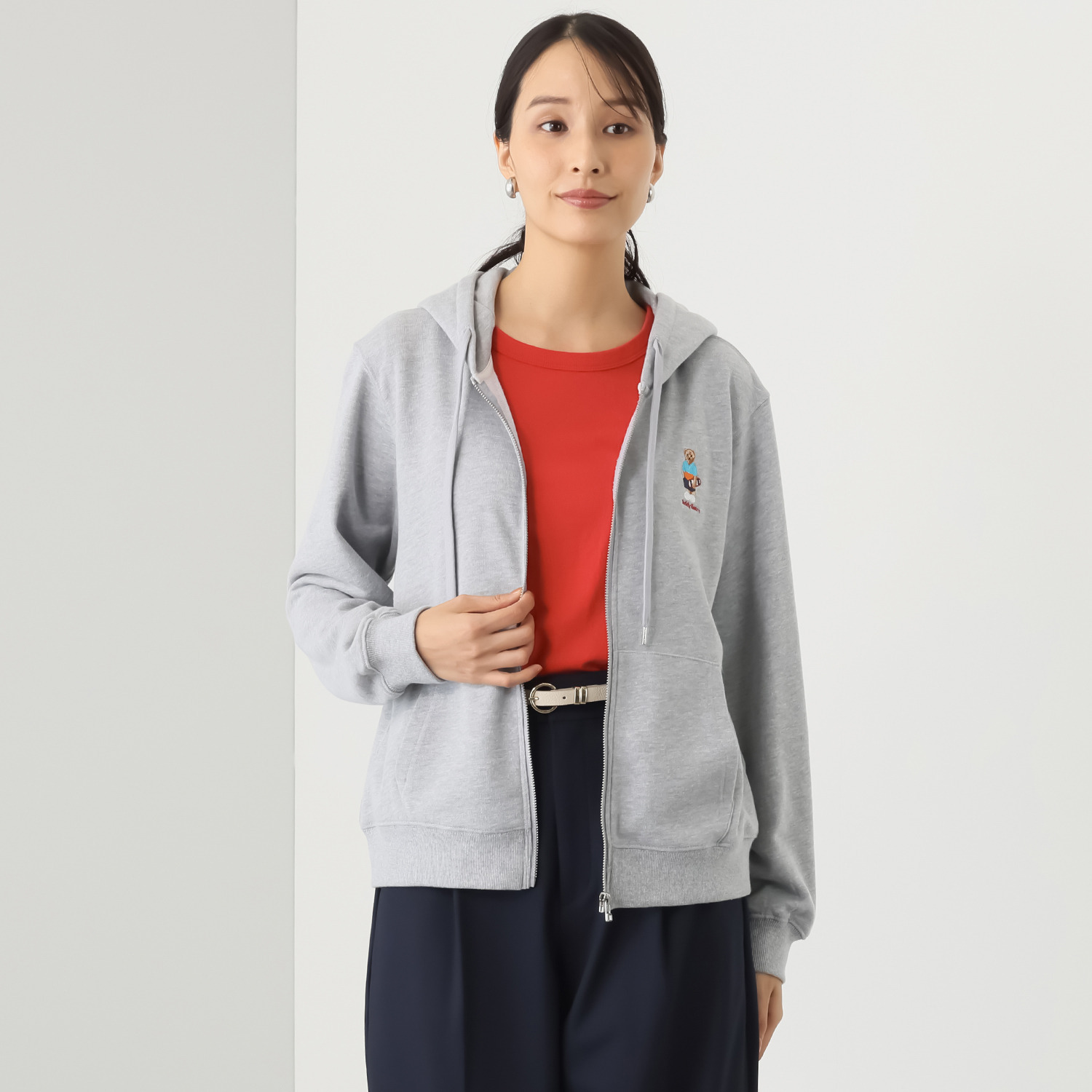 テディベア ワンポイント刺しゅう入り 裏毛パーカー