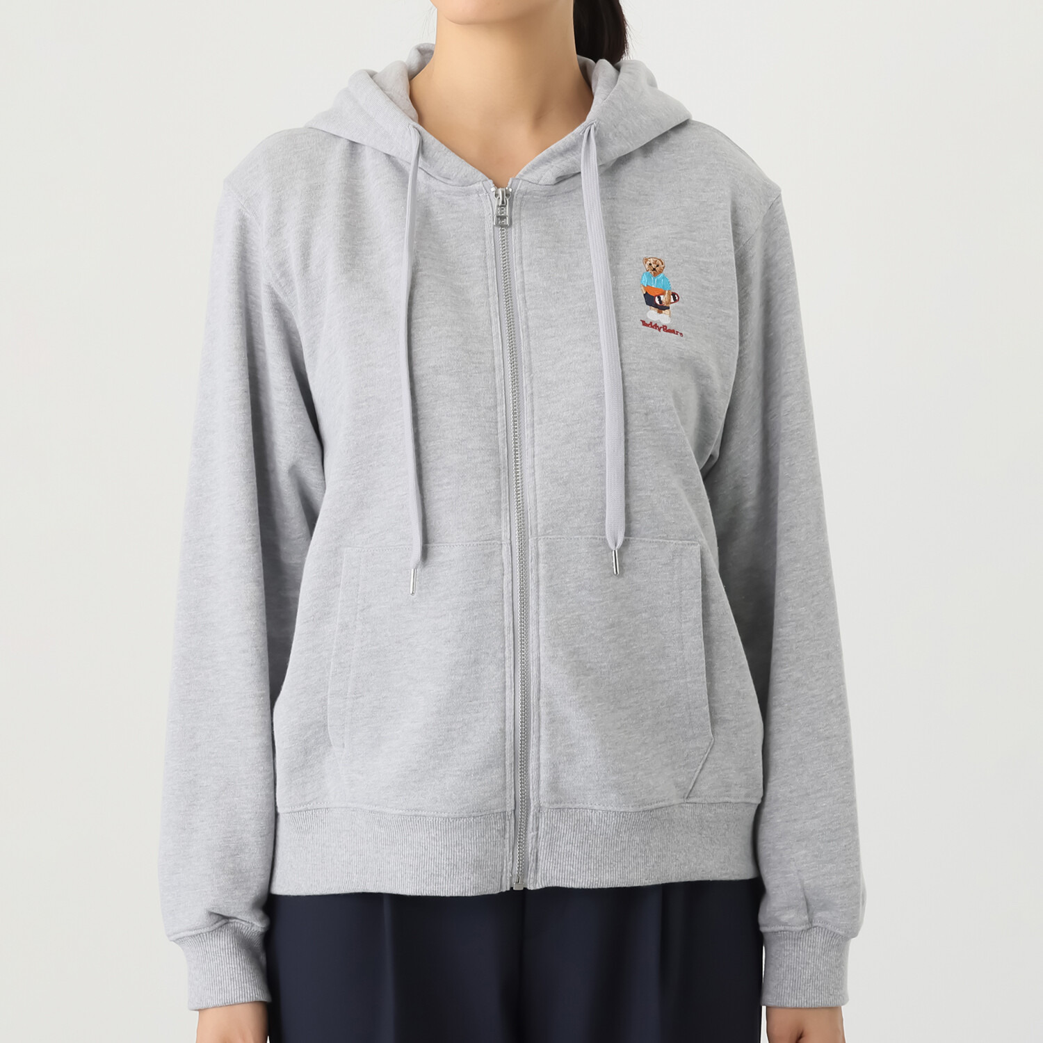 テディベア ワンポイント刺しゅう入り 裏毛パーカー