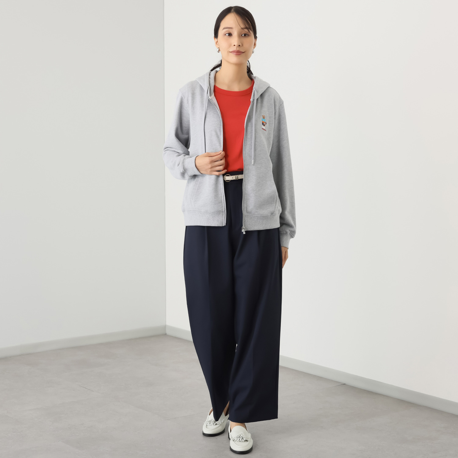 テディベア ワンポイント刺しゅう入り 裏毛パーカー