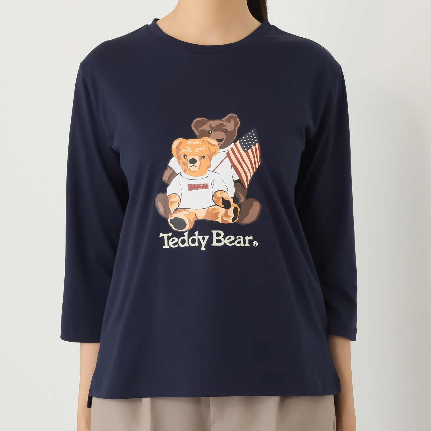 テディベア 七分袖 プリントプルオーバー