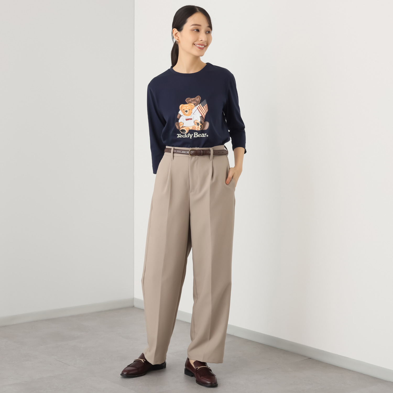 テディベア 七分袖 プリントプルオーバー