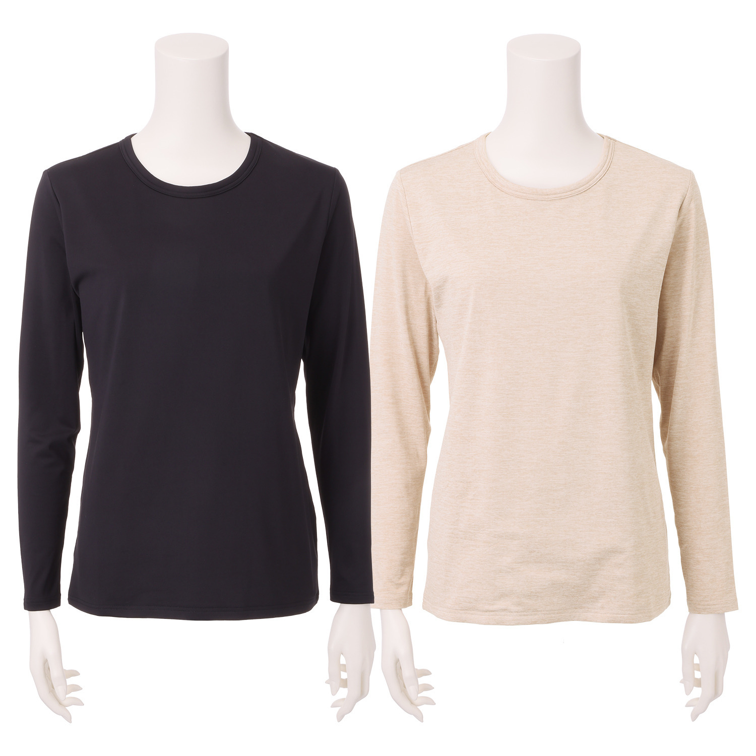 ブリーズテックス 防風　透湿 裏起毛 後ろ当て布付き クルーネック長袖インナー ２枚セット