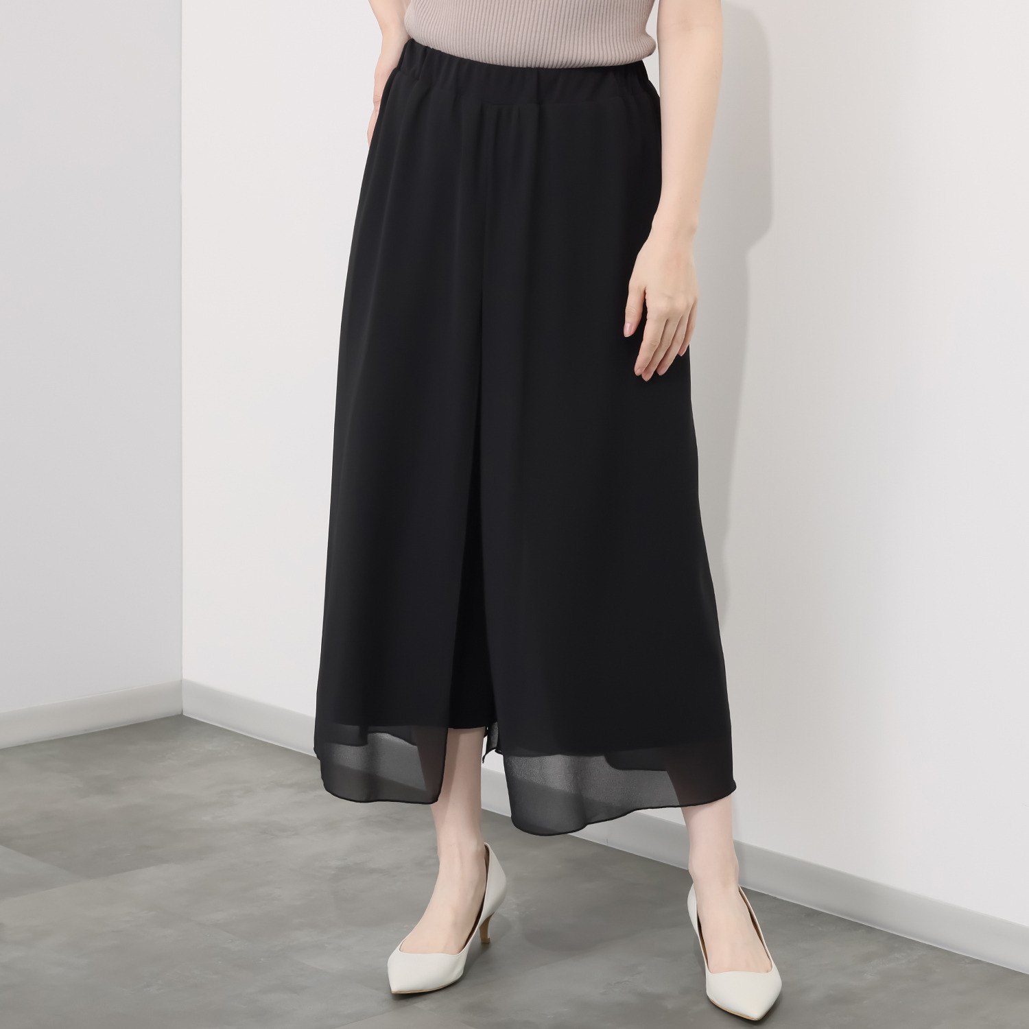 マイジュジュ オーバーシフォン インナージャージー レイヤードパンツ