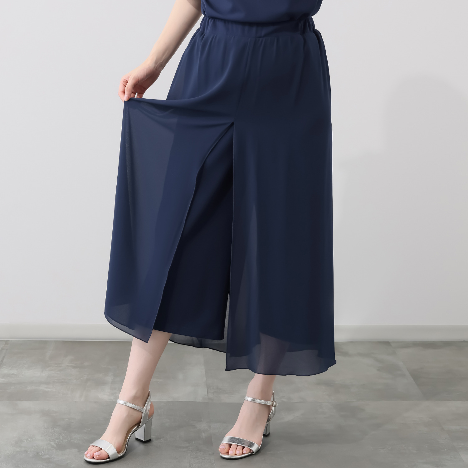 マイジュジュ オーバーシフォン インナージャージー レイヤードパンツ