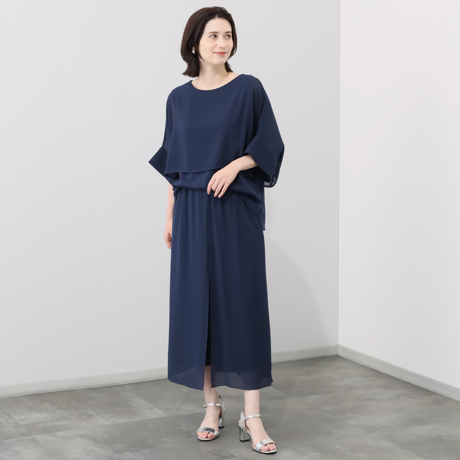 マイジュジュ オーバーシフォン インナージャージー レイヤードパンツ