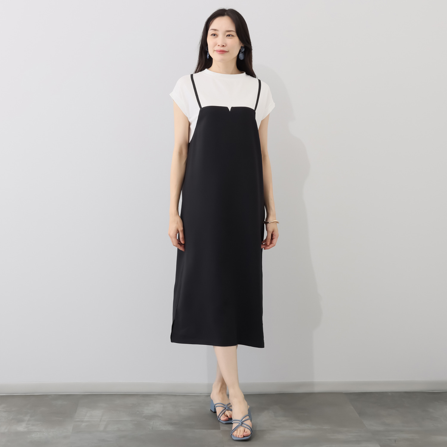 マイジュジュ 一枚で決まる！ 異素材切替 レイヤード風ワンピース