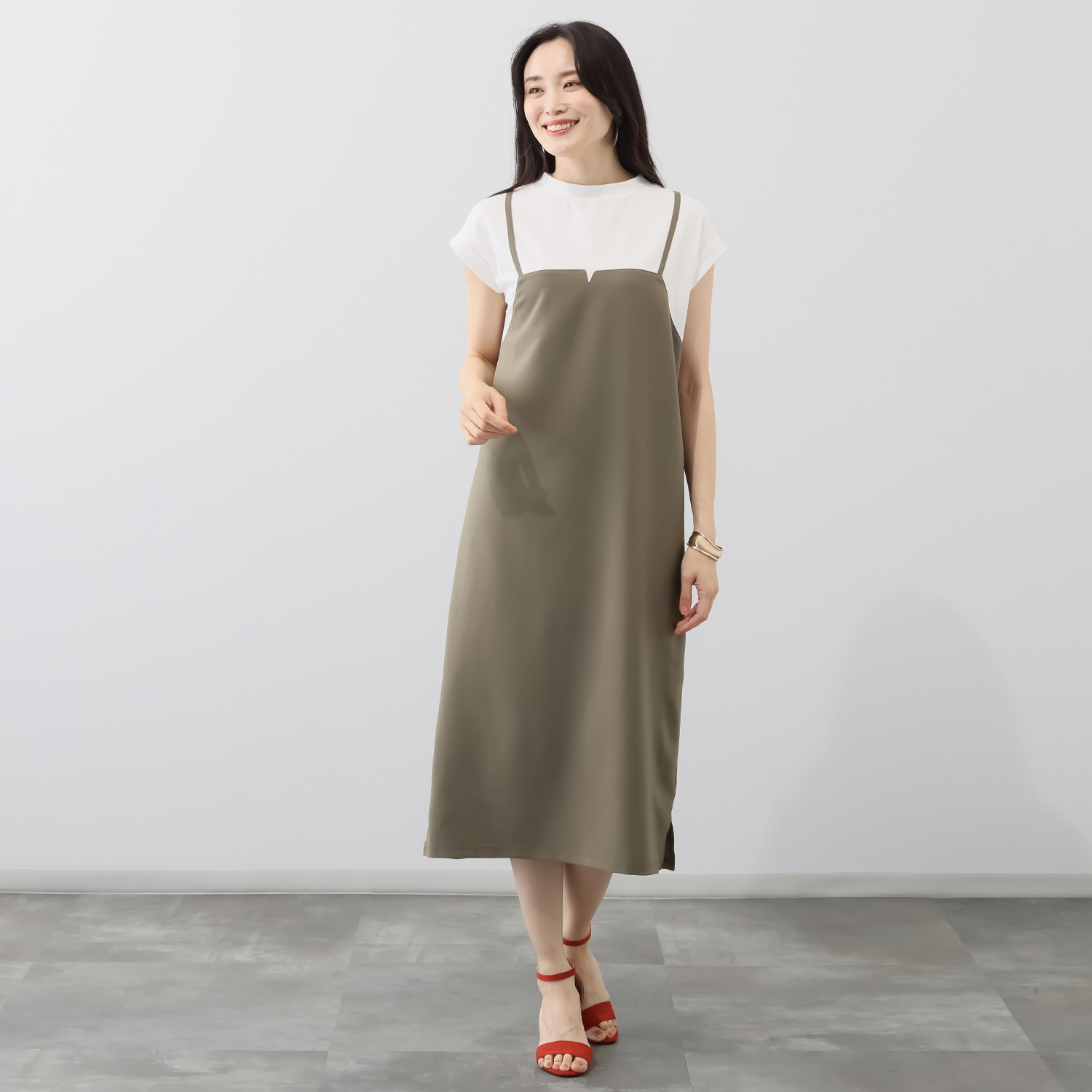 マイジュジュ 一枚で決まる！ 異素材切替 レイヤード風ワンピース