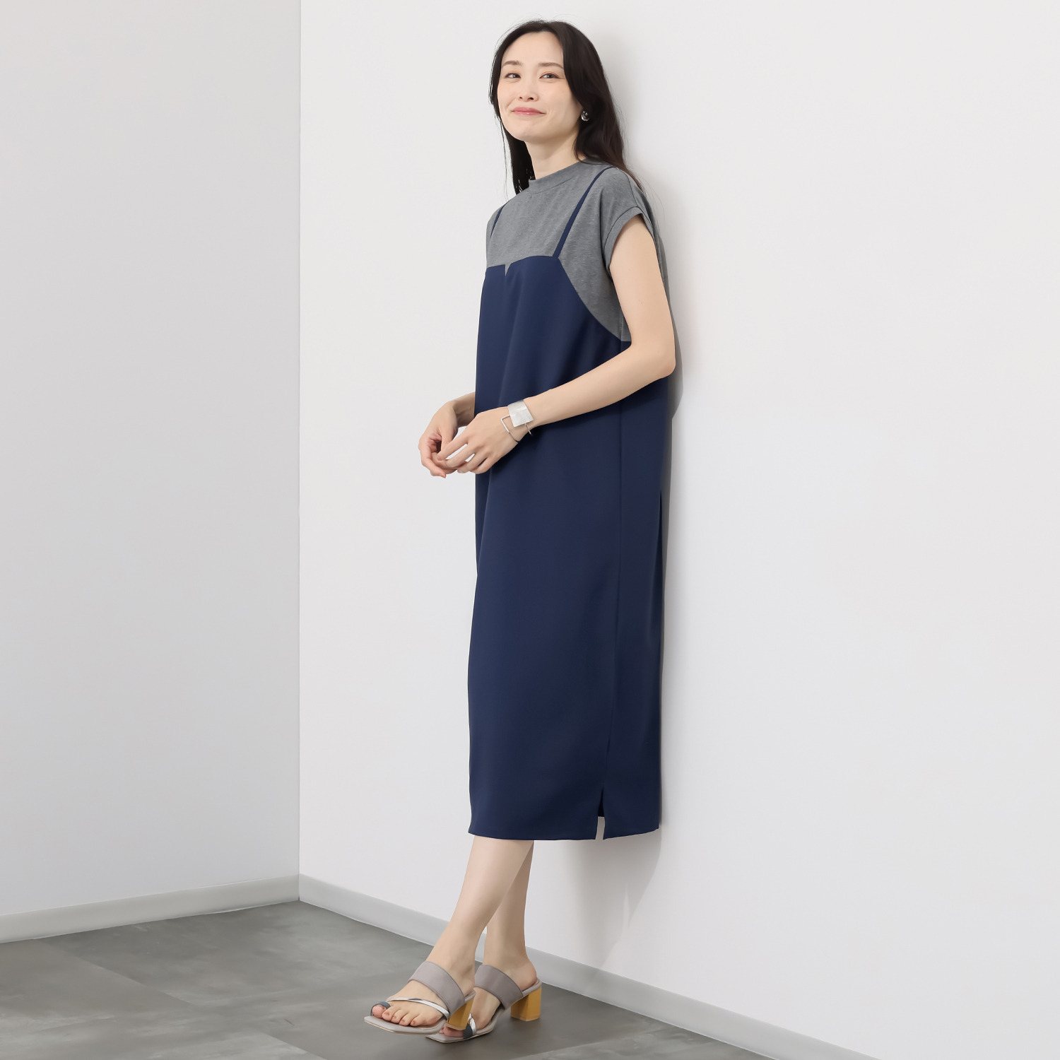 マイジュジュ 一枚で決まる！ 異素材切替 レイヤード風ワンピース