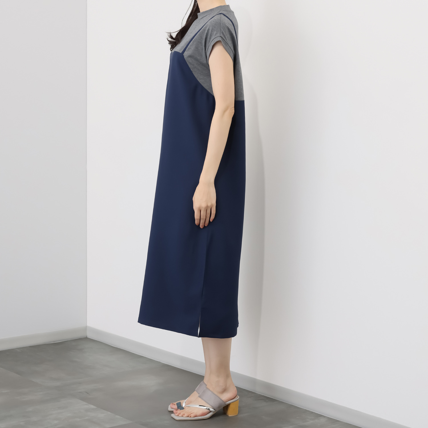 マイジュジュ 一枚で決まる！ 異素材切替 レイヤード風ワンピース