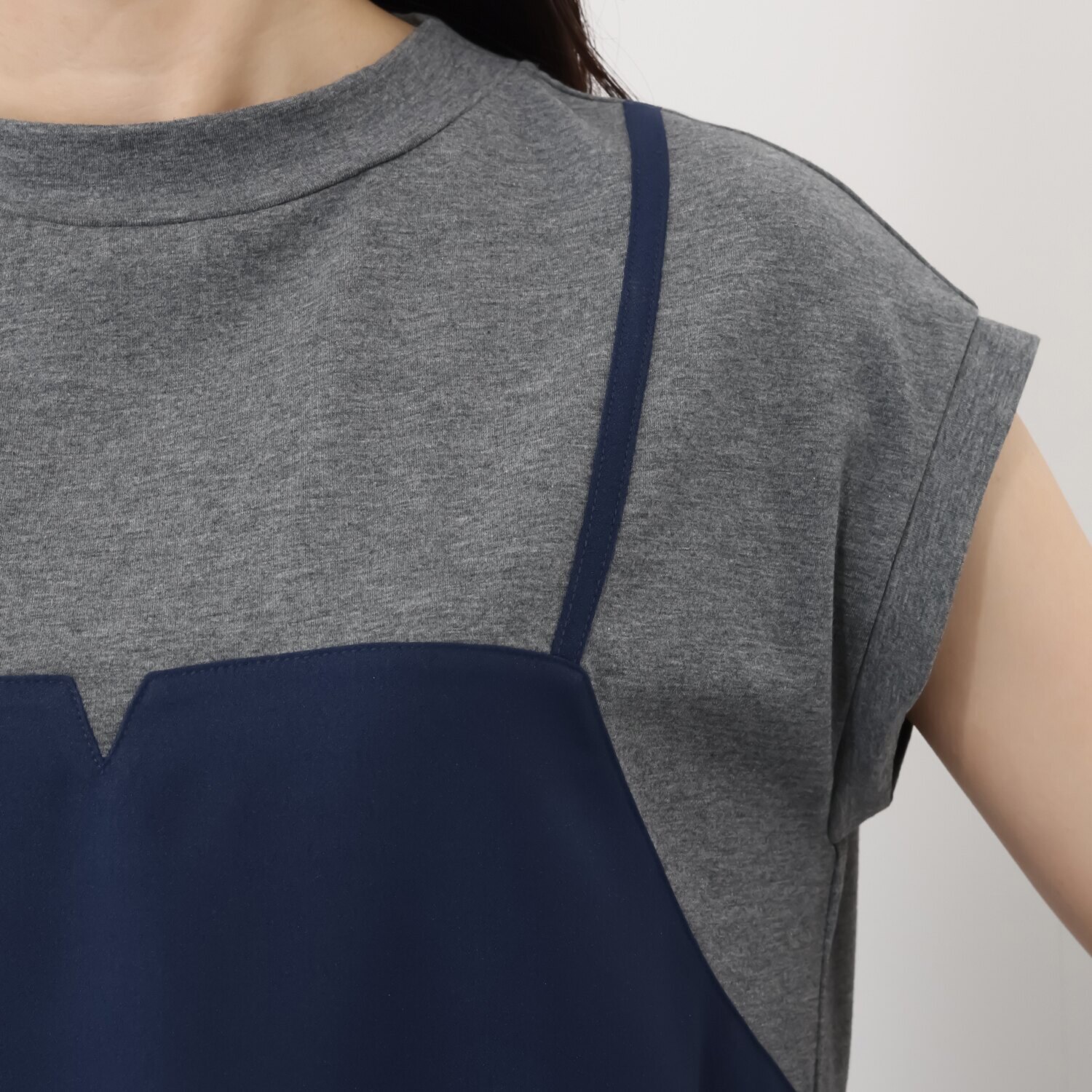 マイジュジュ 一枚で決まる！ 異素材切替 レイヤード風ワンピース