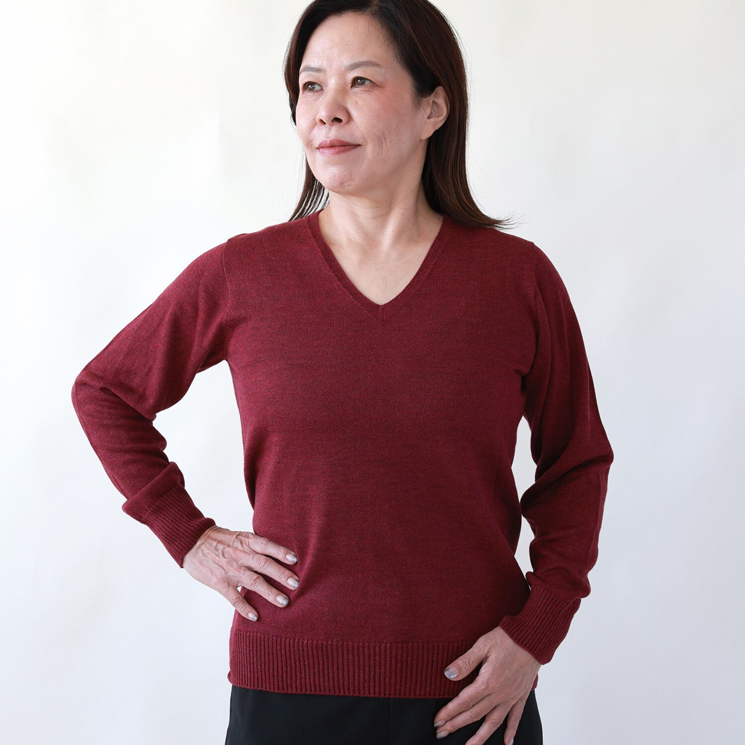 ハセガワ カシミヤより細い スパンシルク１００％ 無縫製Ｖネックセーター