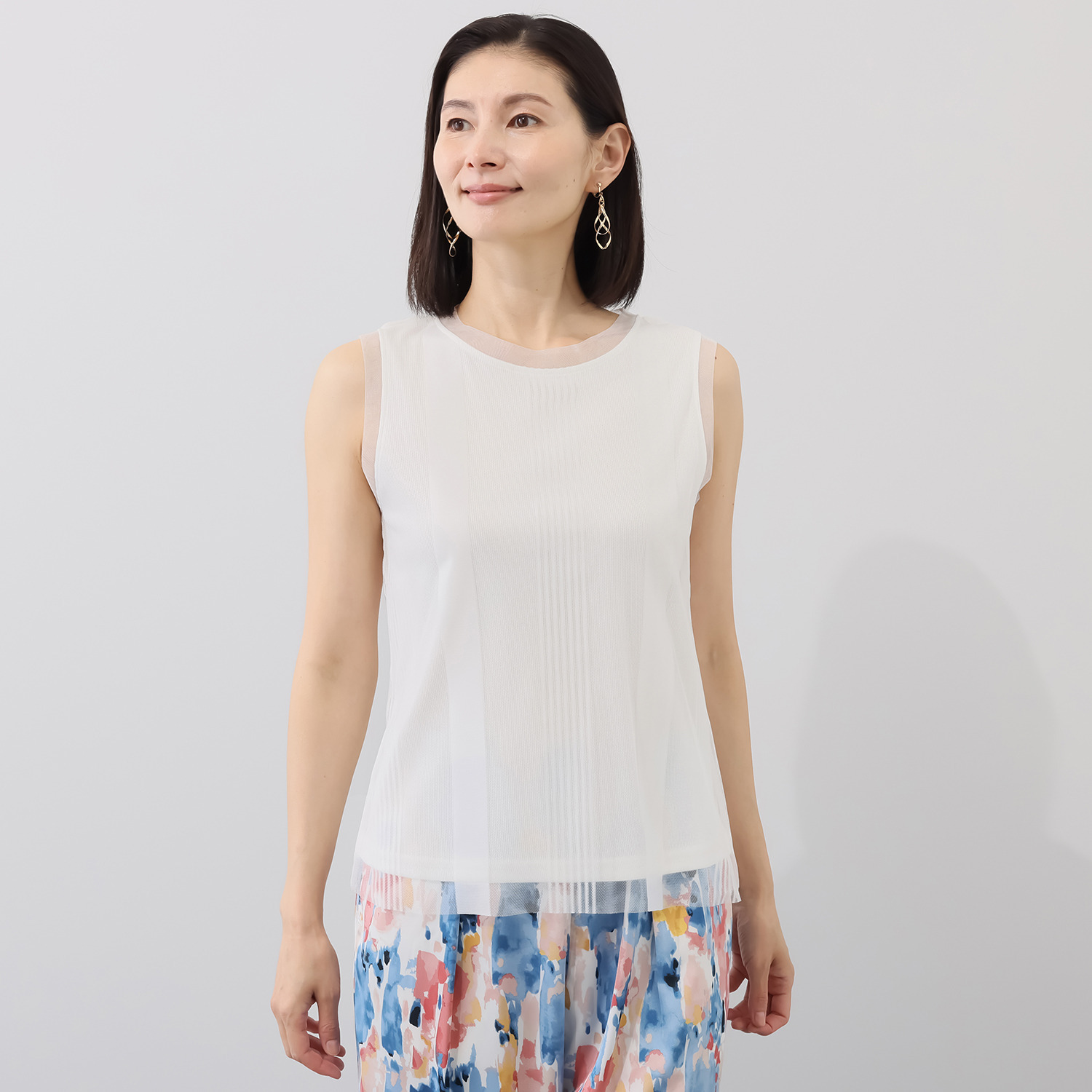 ラ　ヴァーグ　デトワール ストライプチュール素材と カットソーの 二枚仕立て タンクトッププルオーバー