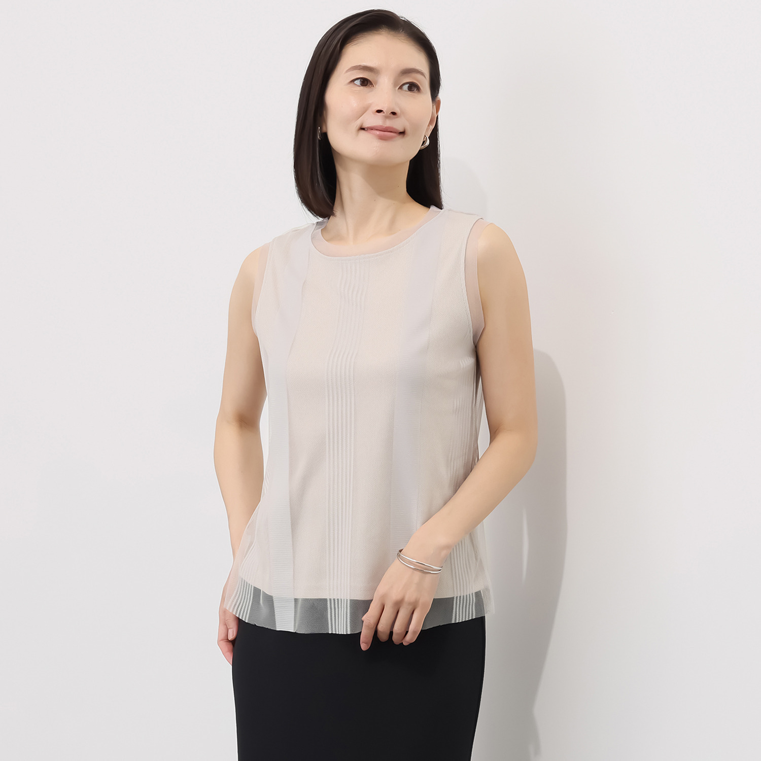 ラ　ヴァーグ　デトワール ストライプチュール素材と カットソーの 二枚仕立て タンクトッププルオーバー