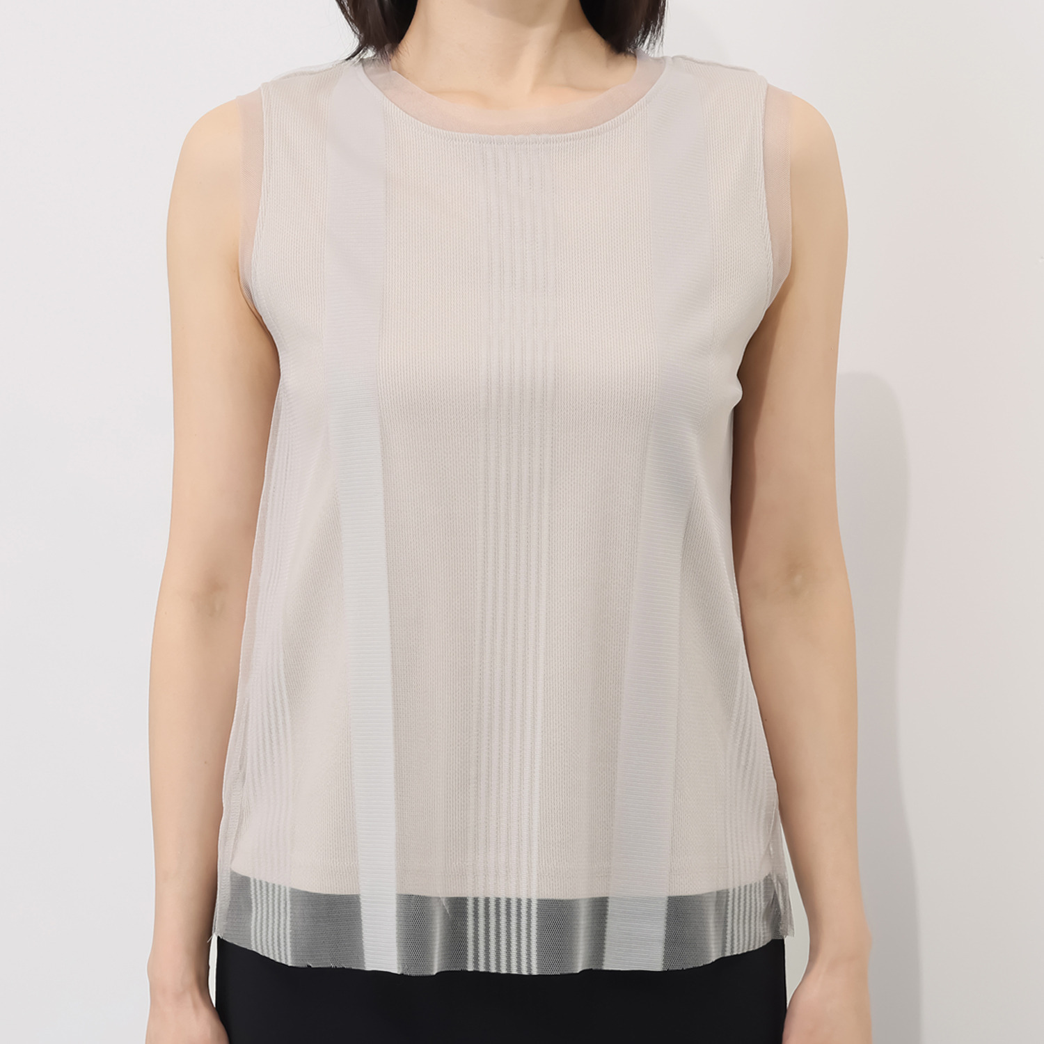 ラ　ヴァーグ　デトワール ストライプチュール素材と カットソーの 二枚仕立て タンクトッププルオーバー