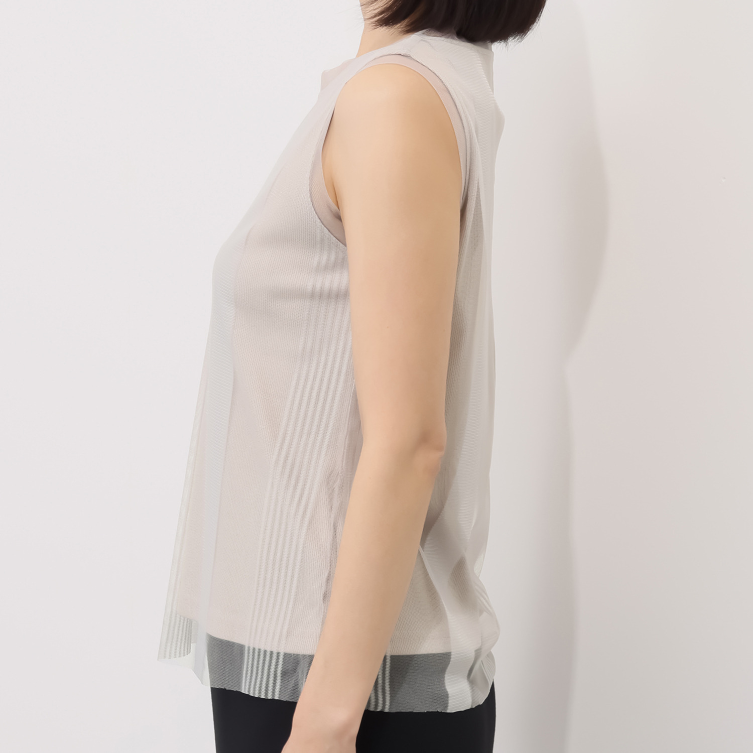 ラ　ヴァーグ　デトワール ストライプチュール素材と カットソーの 二枚仕立て タンクトッププルオーバー