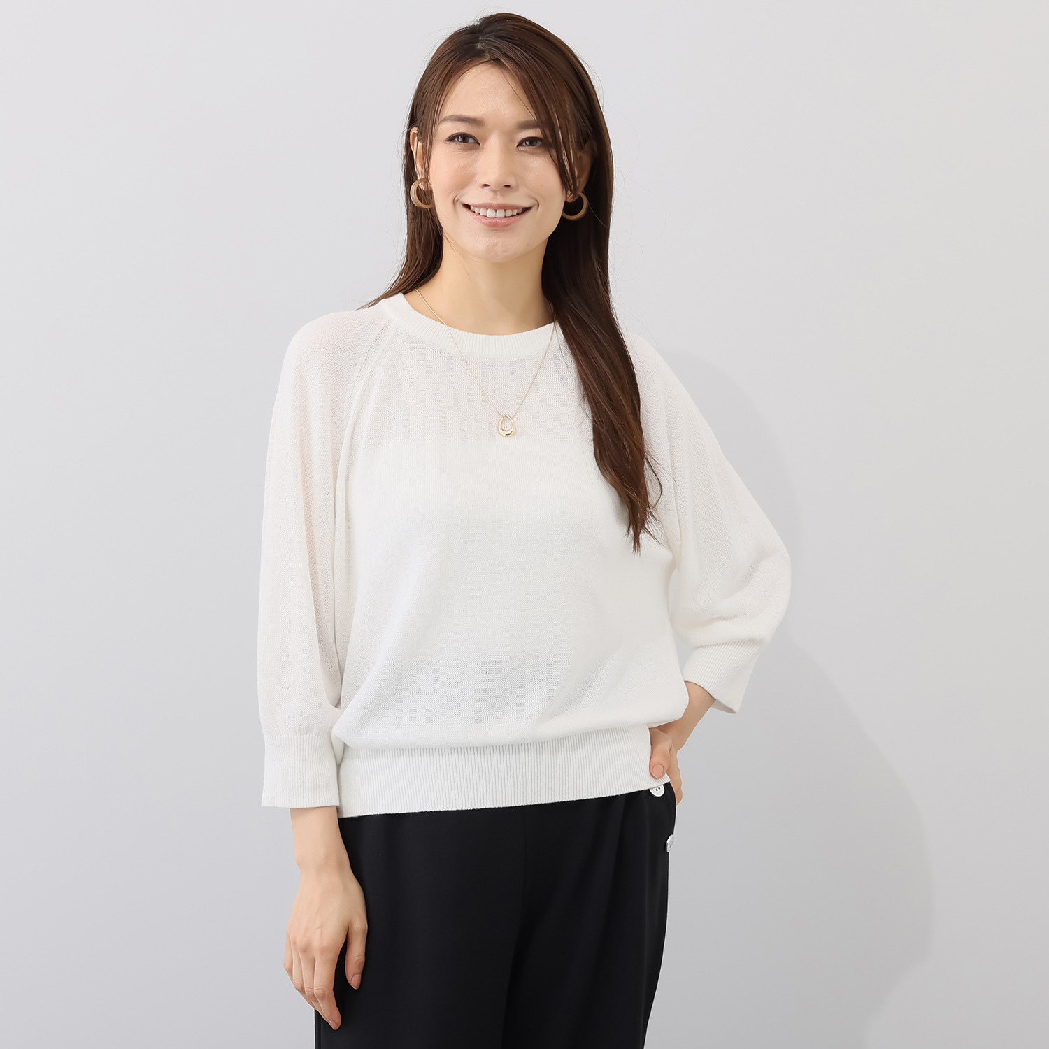 ＢＯＵＮＣＹ　ＢＯＮＤ 風抜けさらさら♪ エアフローヤーン ふんわりスリーブ ニットプルオーバー