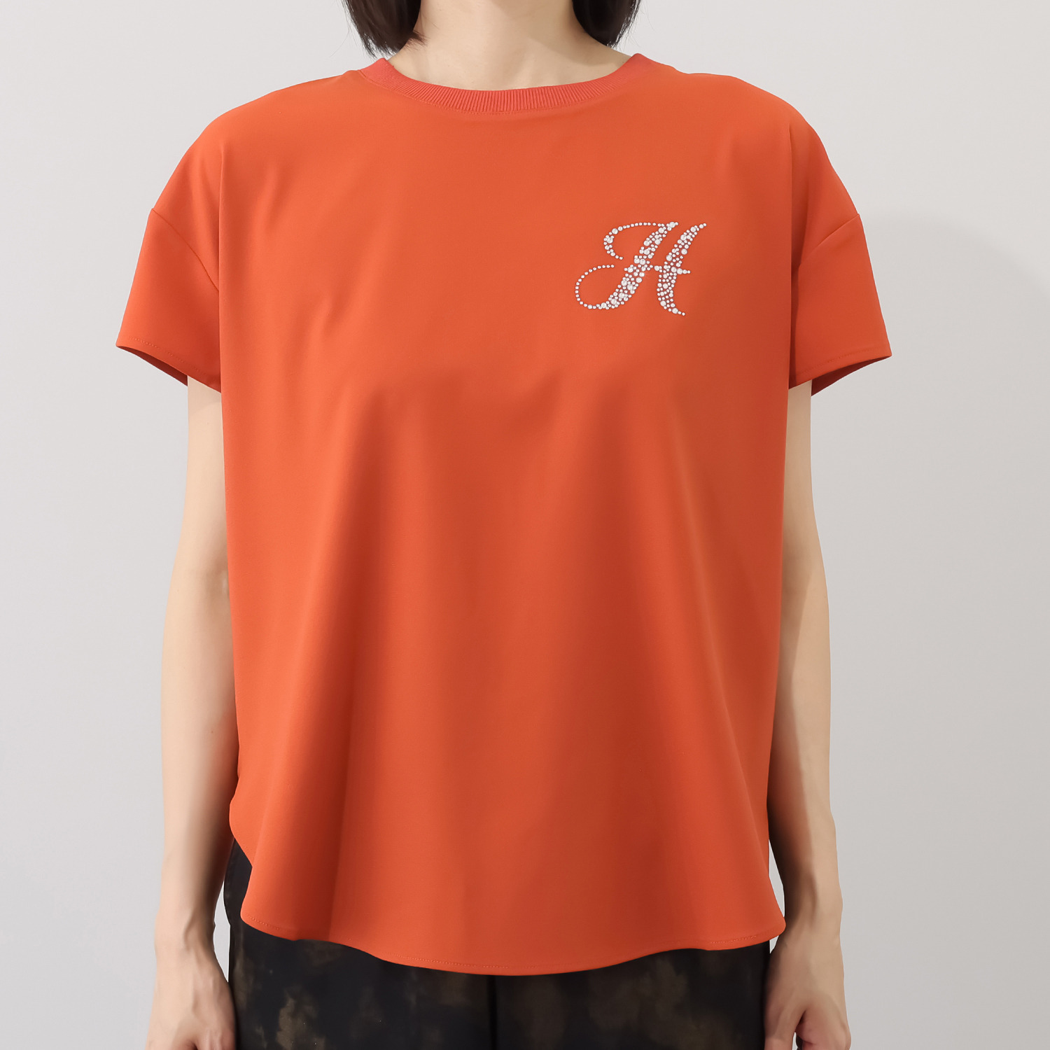 ヘブンアンドアース 接触冷感 ラインストーンロゴ Ｔブラウス