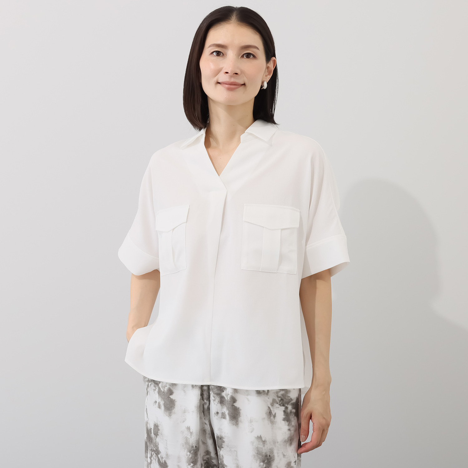 ヘブンアンドアース 接触冷感 ダブルポケット＆タック スキッパーシャツ