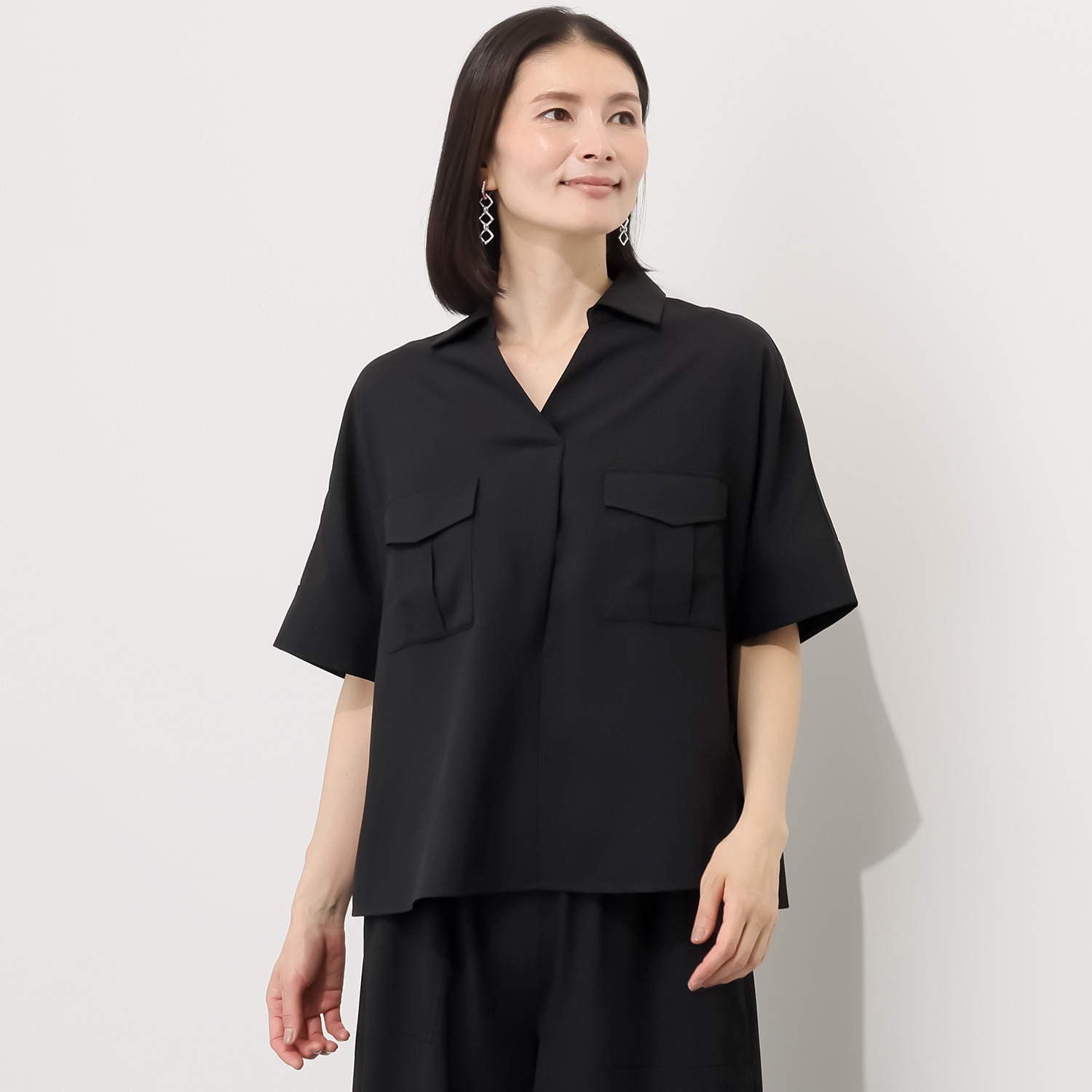 ヘブンアンドアース 接触冷感 ダブルポケット＆タック スキッパーシャツ