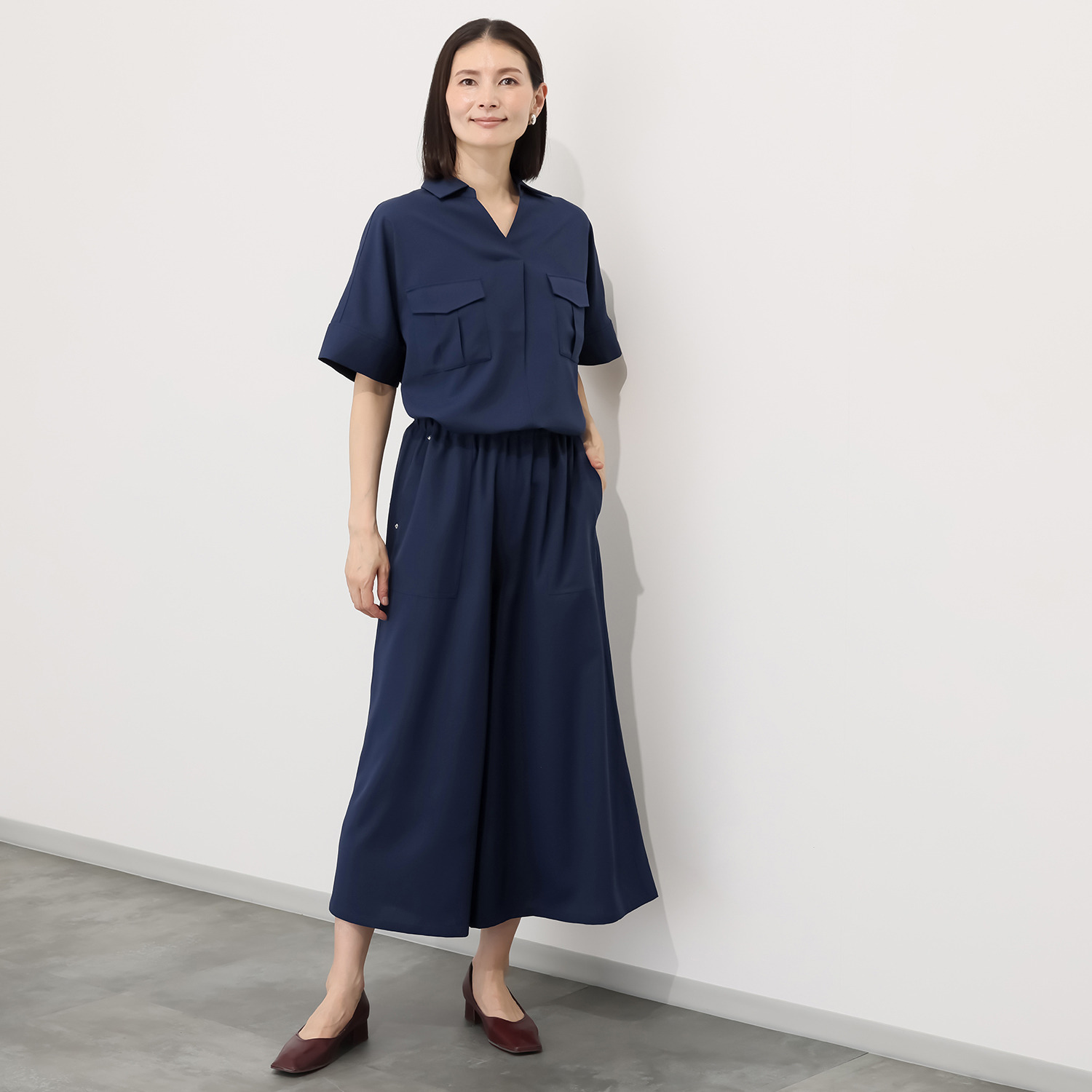 ヘブンアンドアース 接触冷感 ダブルポケット＆タック スキッパーシャツ